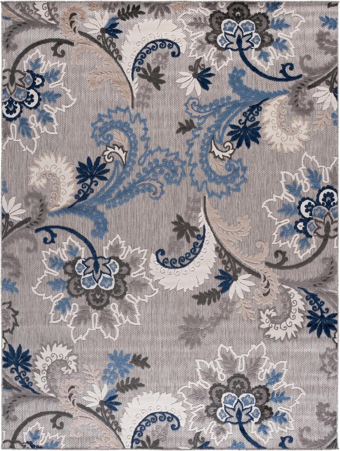 image:imageSAFAVIEH Washable Rug Outdoor Cabana Collection 8 x 10 Ivory amp Blue NonShedding amp Easy to Clean Ideal for Patio Backyard Mudroom CBN305AGreyBlue