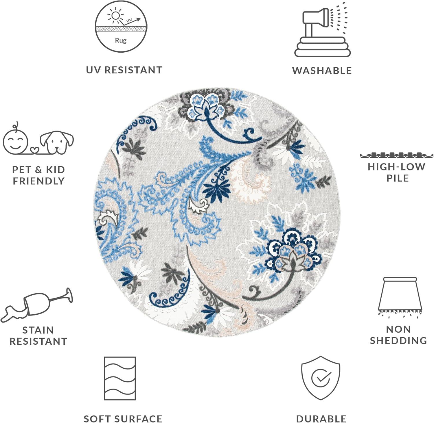 image:imageSAFAVIEH Washable Rug Outdoor Cabana Collection 8 x 10 Ivory amp Blue NonShedding amp Easy to Clean Ideal for Patio Backyard Mudroom CBN305AGreyBlue