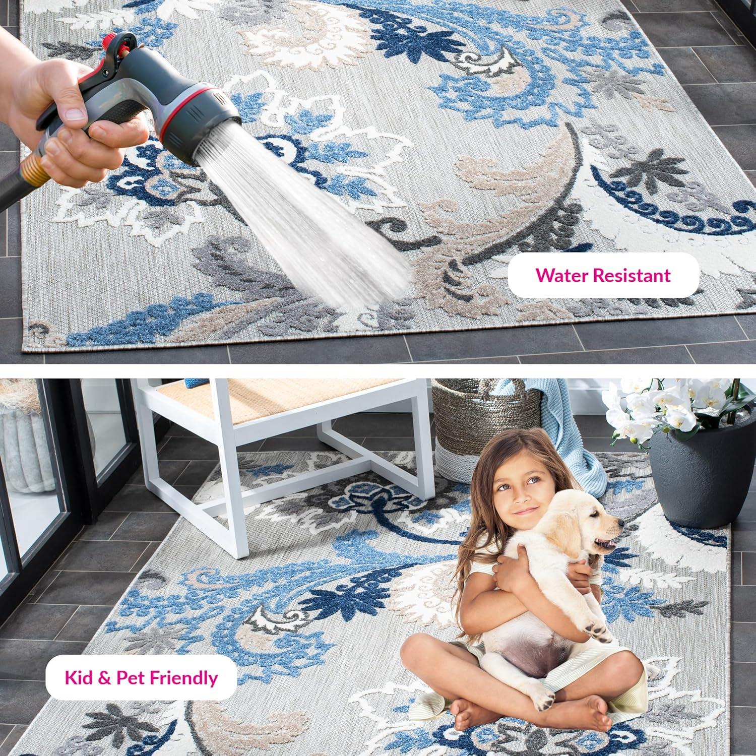 image:imageSAFAVIEH Washable Rug Outdoor Cabana Collection 8 x 10 Ivory amp Blue NonShedding amp Easy to Clean Ideal for Patio Backyard Mudroom CBN305AGreyBlue