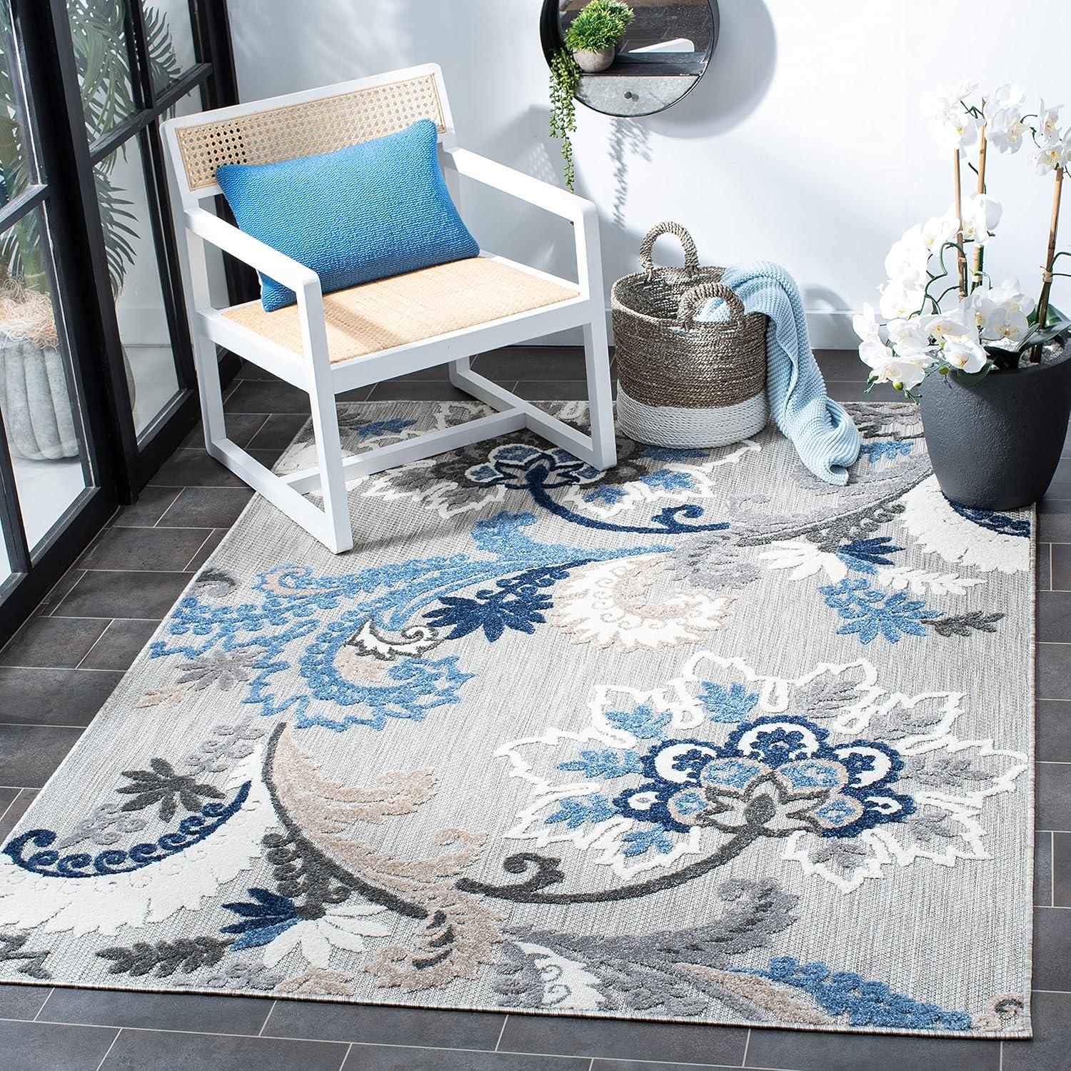 image:imageSAFAVIEH Washable Rug Outdoor Cabana Collection 8 x 10 Ivory amp Blue NonShedding amp Easy to Clean Ideal for Patio Backyard Mudroom CBN305AGreyBlue