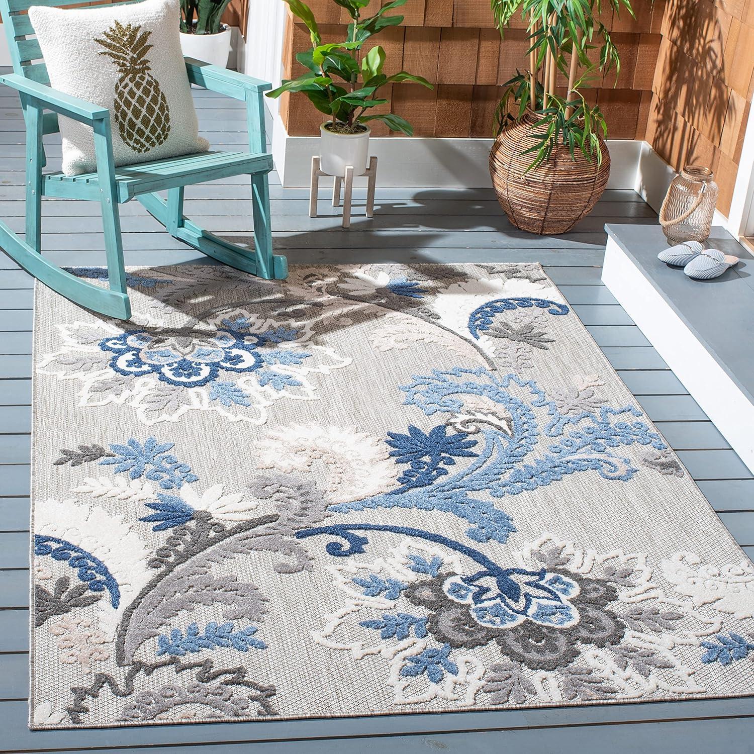 image:imageSAFAVIEH Washable Rug Outdoor Cabana Collection 8 x 10 Ivory amp Blue NonShedding amp Easy to Clean Ideal for Patio Backyard Mudroom CBN305AGreyBlue