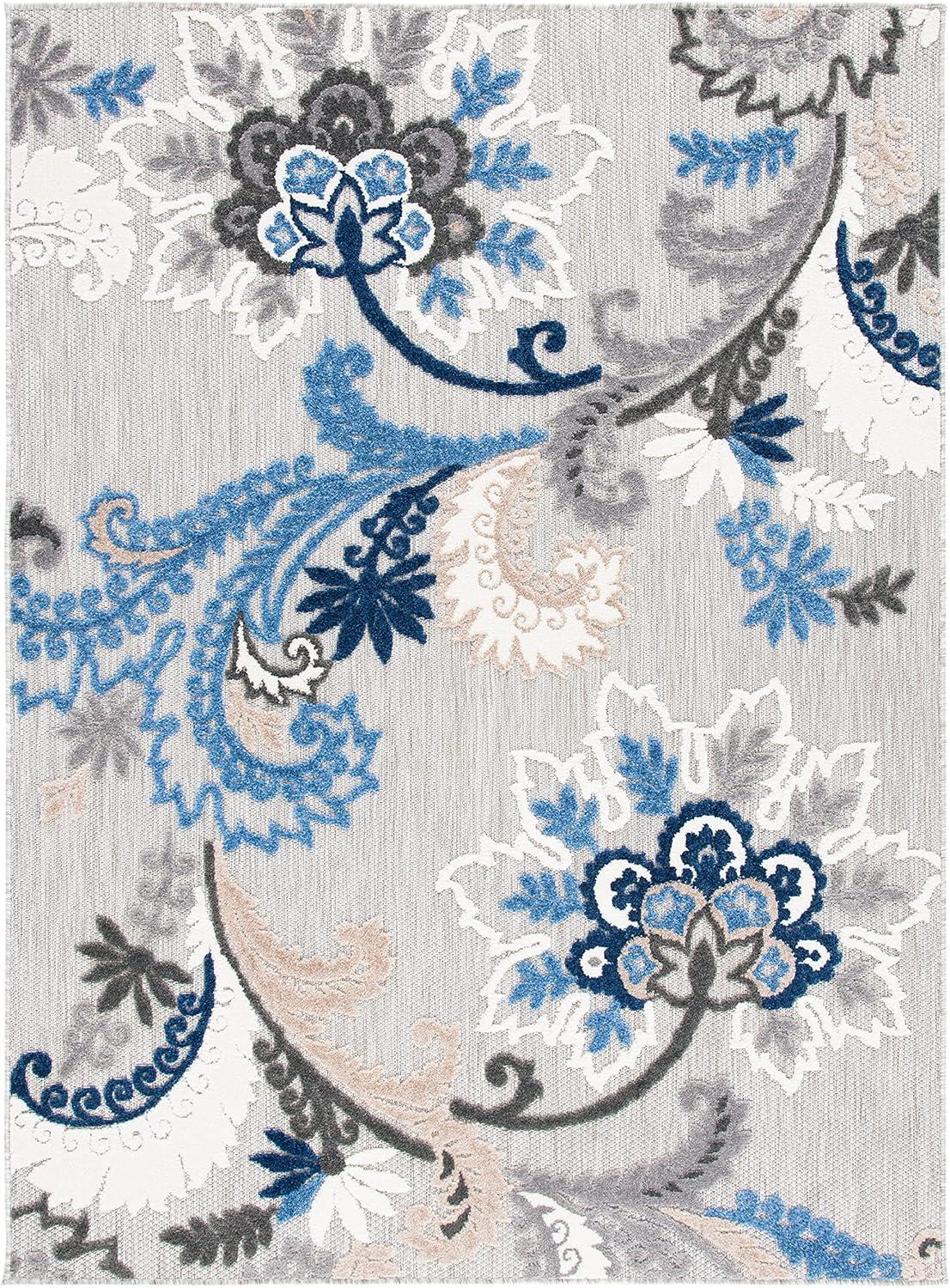 image:imageSAFAVIEH Washable Rug Outdoor Cabana Collection 8 x 10 Ivory amp Blue NonShedding amp Easy to Clean Ideal for Patio Backyard Mudroom CBN305AGreyBlue