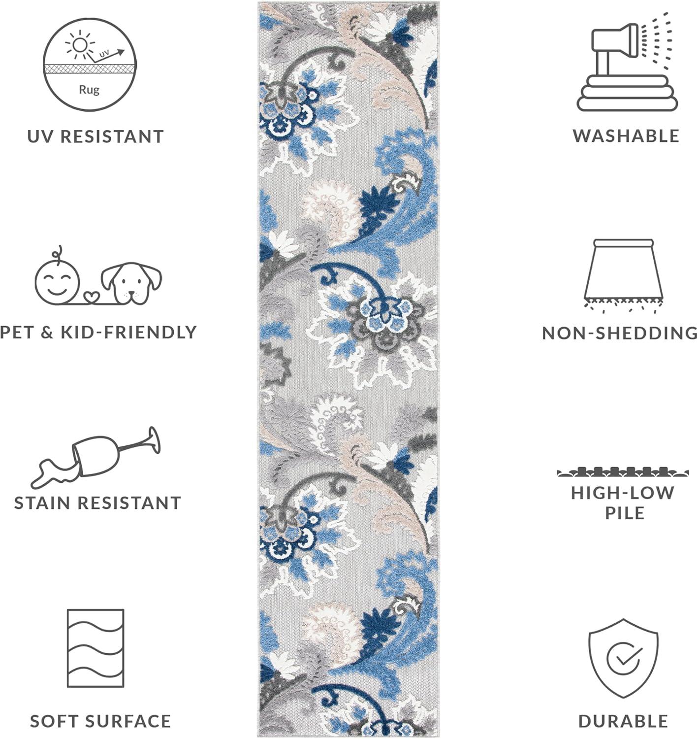 image:imageSAFAVIEH Washable Rug Outdoor Cabana Collection 8 x 10 Ivory amp Blue NonShedding amp Easy to Clean Ideal for Patio Backyard Mudroom CBN305AGreyBlue