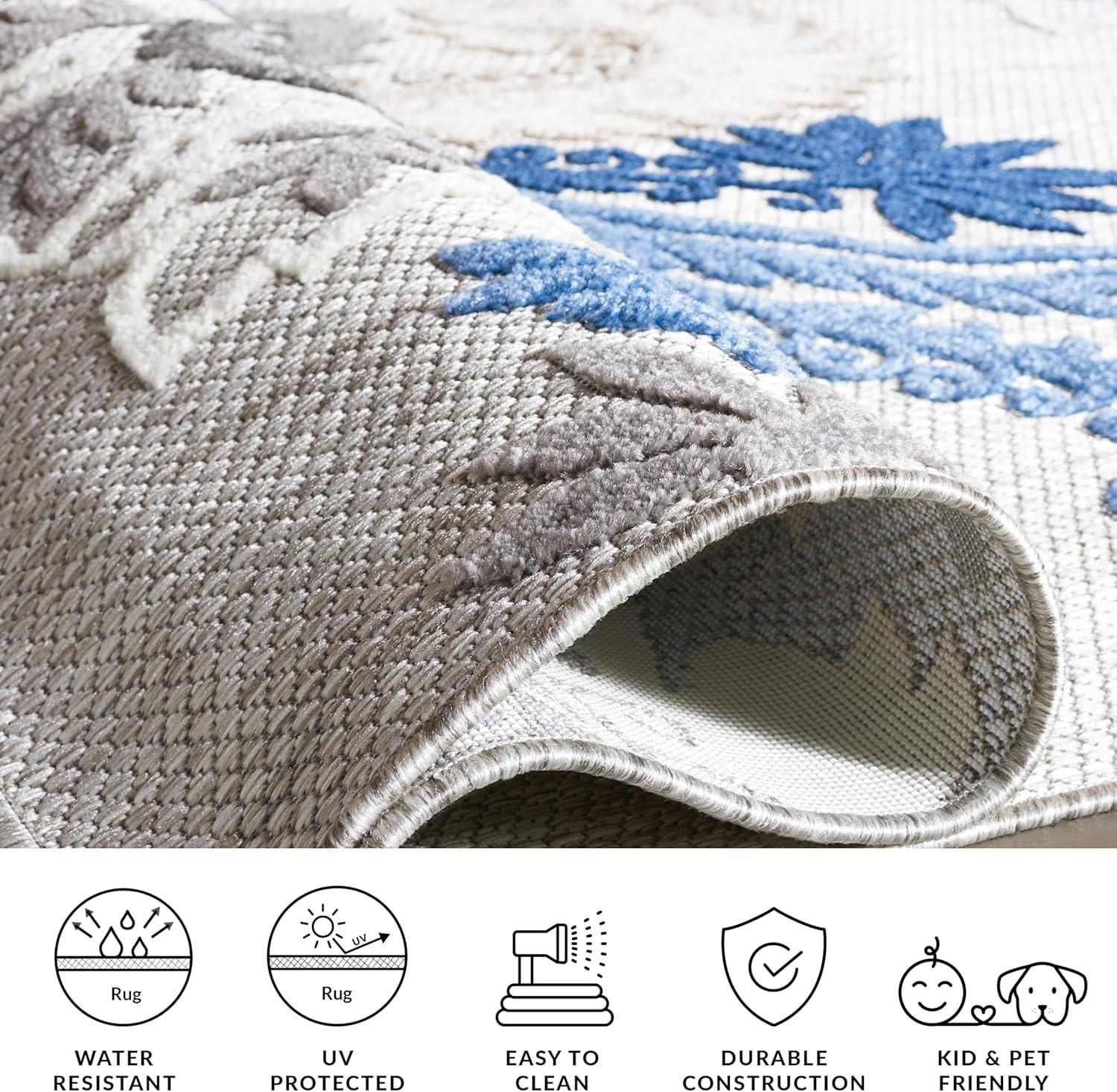 image:imageSAFAVIEH Washable Rug Outdoor Cabana Collection 8 x 10 Ivory amp Blue NonShedding amp Easy to Clean Ideal for Patio Backyard Mudroom CBN305AGreyBlue