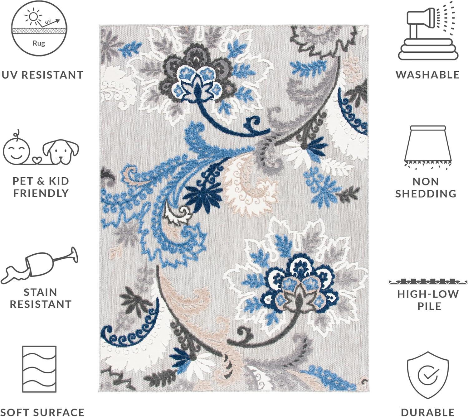 image:imageSAFAVIEH Washable Rug Outdoor Cabana Collection 8 x 10 Ivory amp Blue NonShedding amp Easy to Clean Ideal for Patio Backyard Mudroom CBN305AGreyBlue