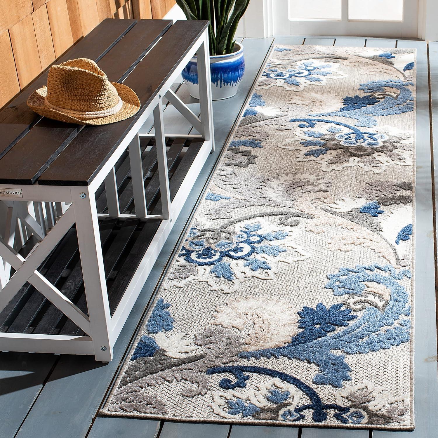 image:imageSAFAVIEH Washable Rug Outdoor Cabana Collection 8 x 10 Ivory amp Blue NonShedding amp Easy to Clean Ideal for Patio Backyard Mudroom CBN305AGreyBlue