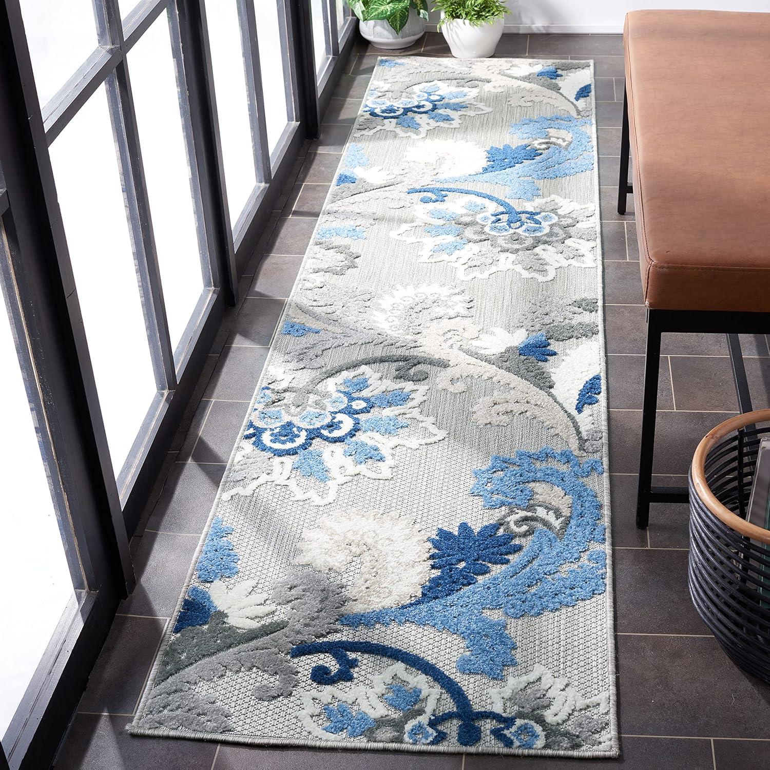 image:imageSAFAVIEH Washable Rug Outdoor Cabana Collection 8 x 10 Ivory amp Blue NonShedding amp Easy to Clean Ideal for Patio Backyard Mudroom CBN305AGreyBlue