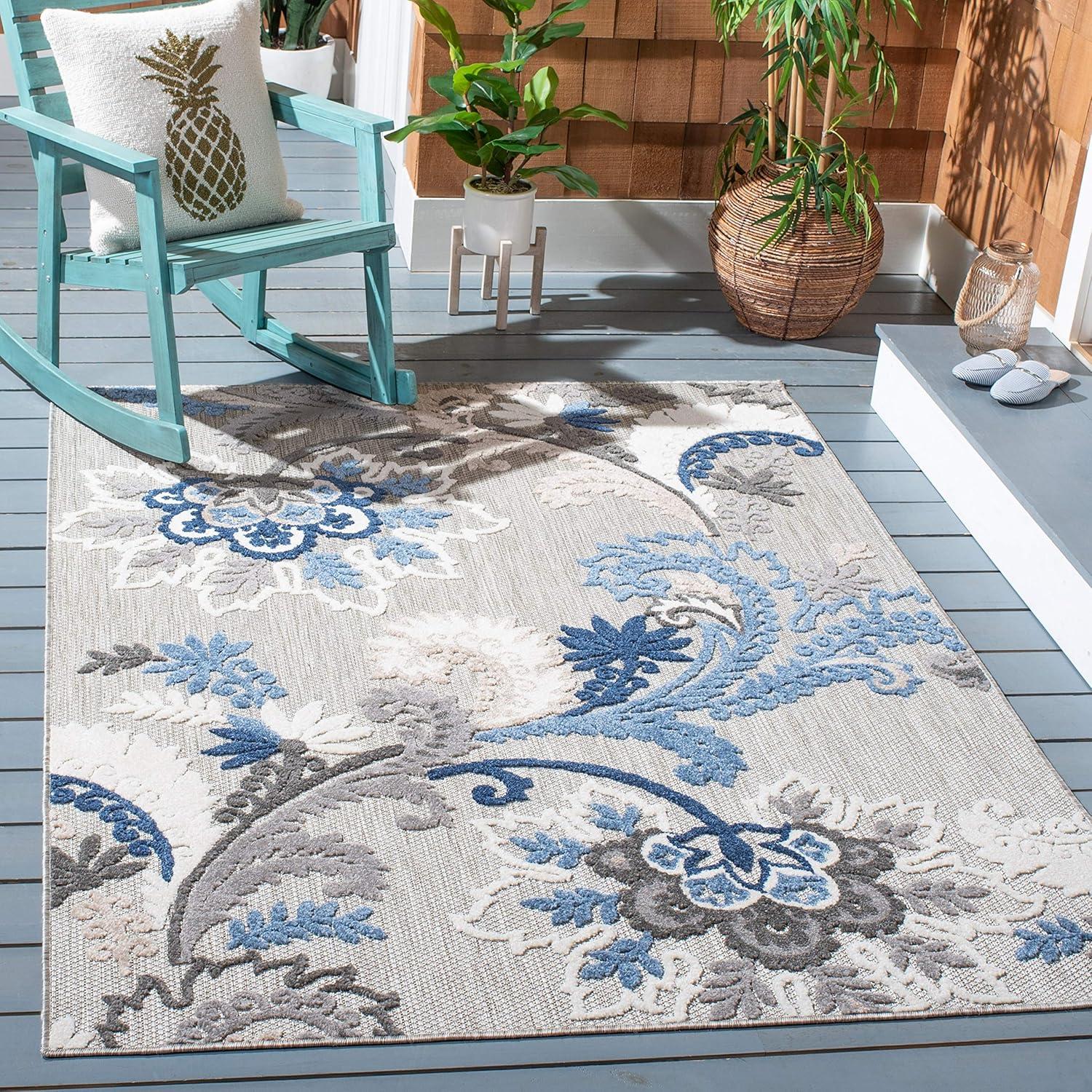 image:imageSAFAVIEH Washable Rug Outdoor Cabana Collection 8 x 10 Ivory amp Blue NonShedding amp Easy to Clean Ideal for Patio Backyard Mudroom CBN305AGreyBlue
