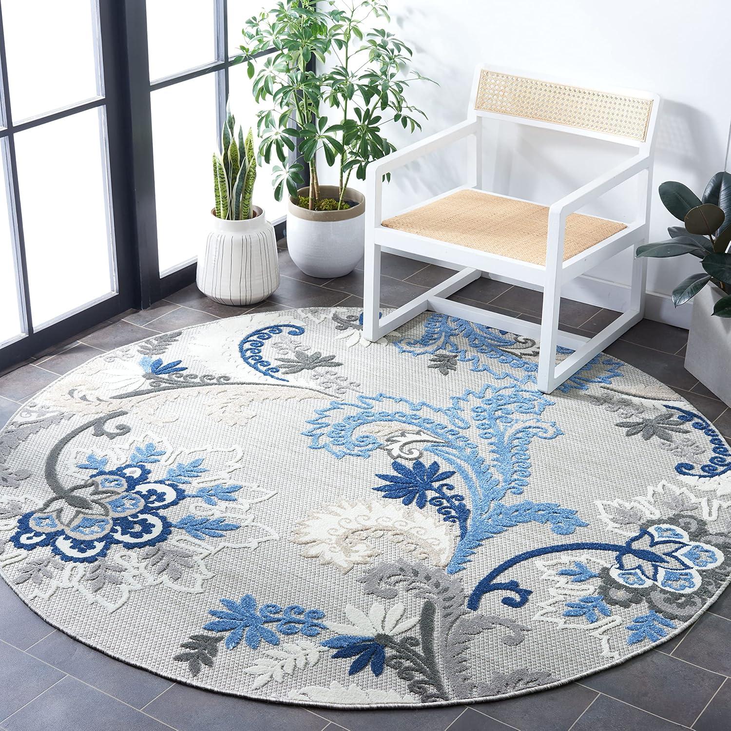 image:imageSAFAVIEH Washable Rug Outdoor Cabana Collection 8 x 10 Ivory amp Blue NonShedding amp Easy to Clean Ideal for Patio Backyard Mudroom CBN305AGreyBlue