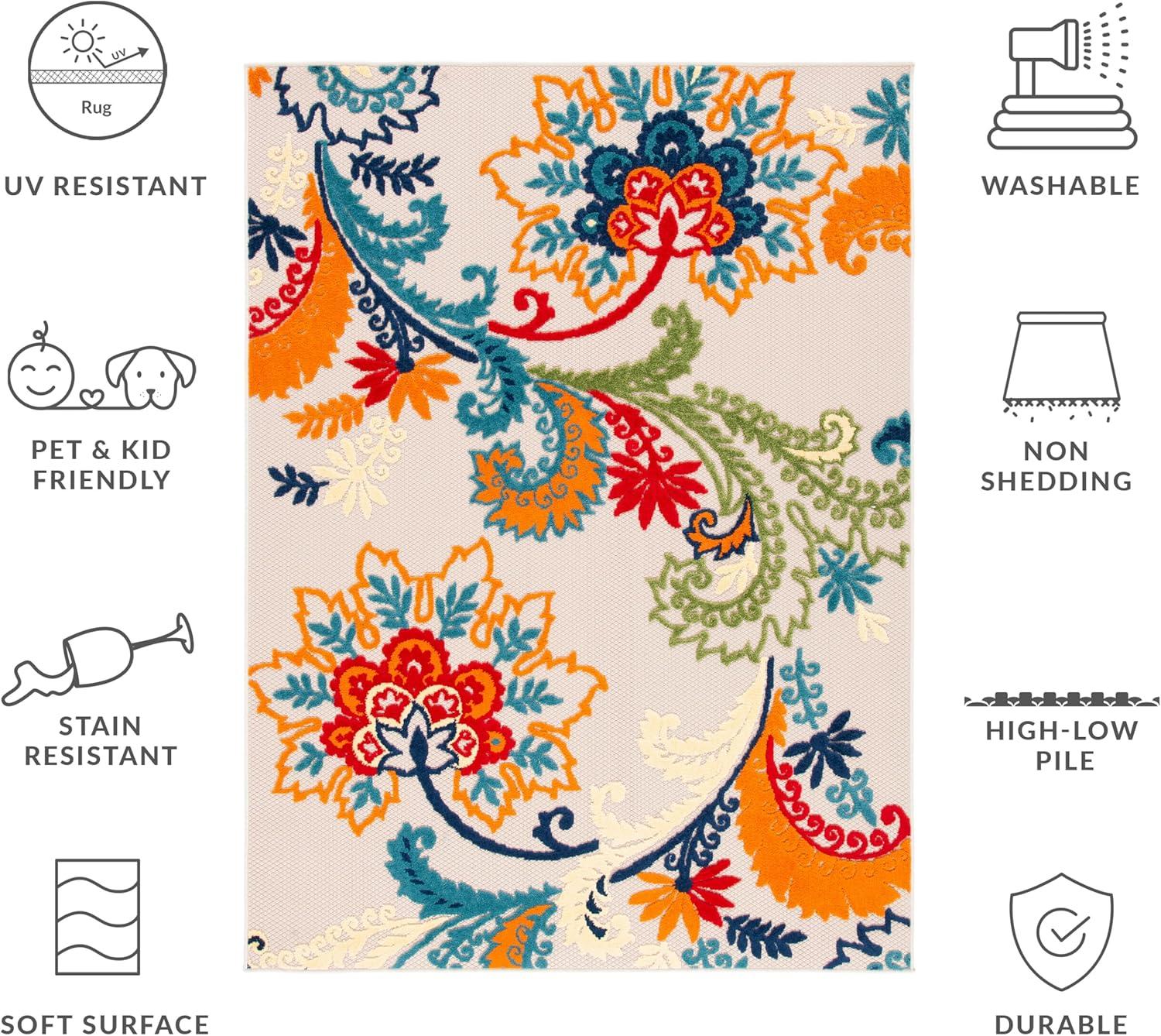 image:imageSAFAVIEH Washable Rug Outdoor Cabana Collection 8 x 10 Ivory amp Blue NonShedding amp Easy to Clean Ideal for Patio Backyard Mudroom CBN305AIvoryBlue