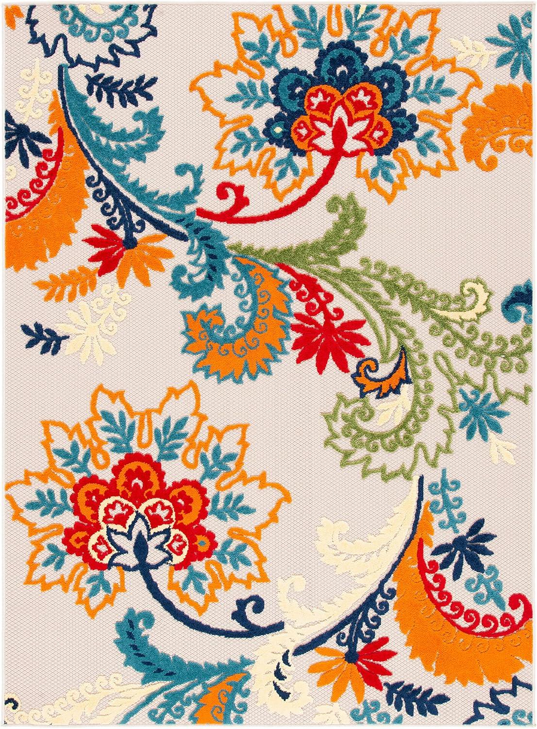 image:imageSAFAVIEH Washable Rug Outdoor Cabana Collection 8 x 10 Ivory amp Blue NonShedding amp Easy to Clean Ideal for Patio Backyard Mudroom CBN305AIvoryBlue