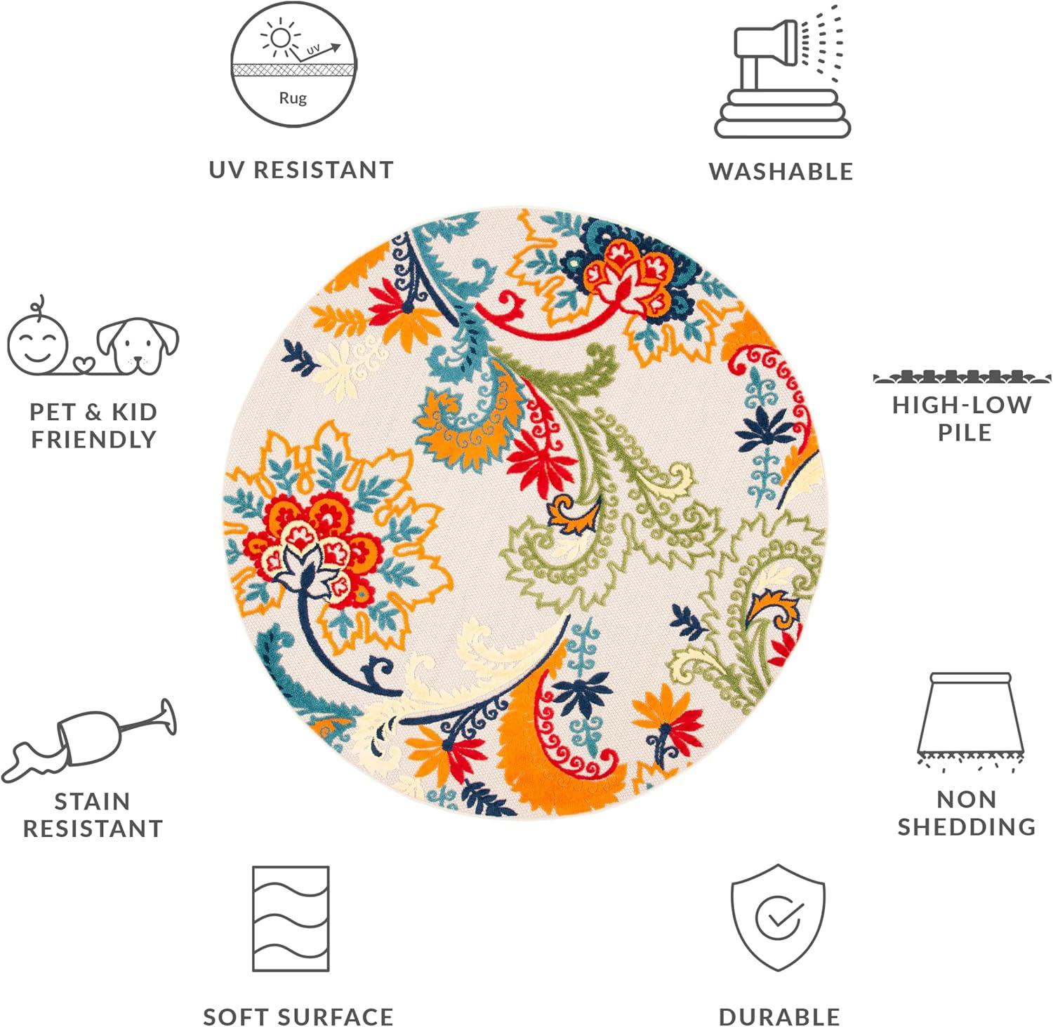 image:imageSAFAVIEH Washable Rug Outdoor Cabana Collection 8 x 10 Ivory amp Blue NonShedding amp Easy to Clean Ideal for Patio Backyard Mudroom CBN305AIvoryBlue