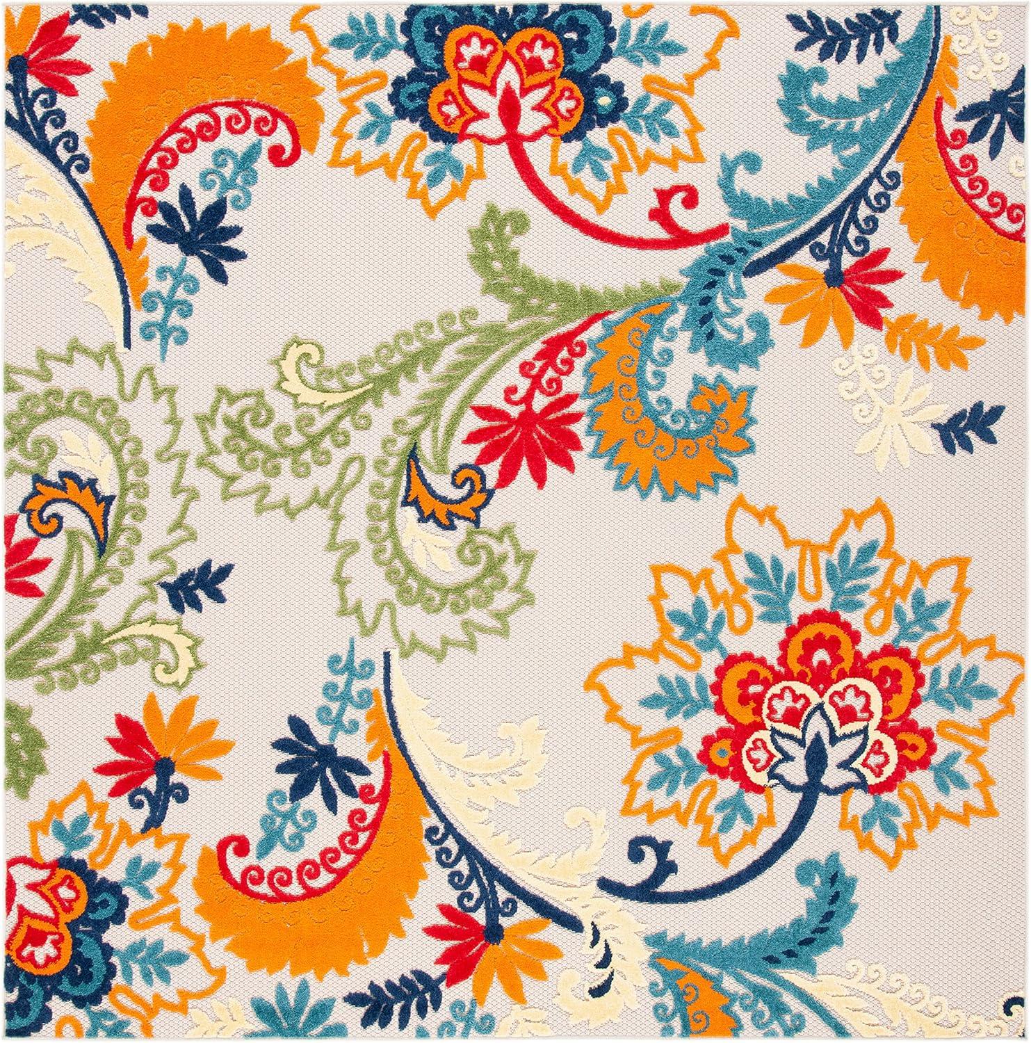 image:imageSAFAVIEH Washable Rug Outdoor Cabana Collection 8 x 10 Ivory amp Blue NonShedding amp Easy to Clean Ideal for Patio Backyard Mudroom CBN305AIvoryBlue