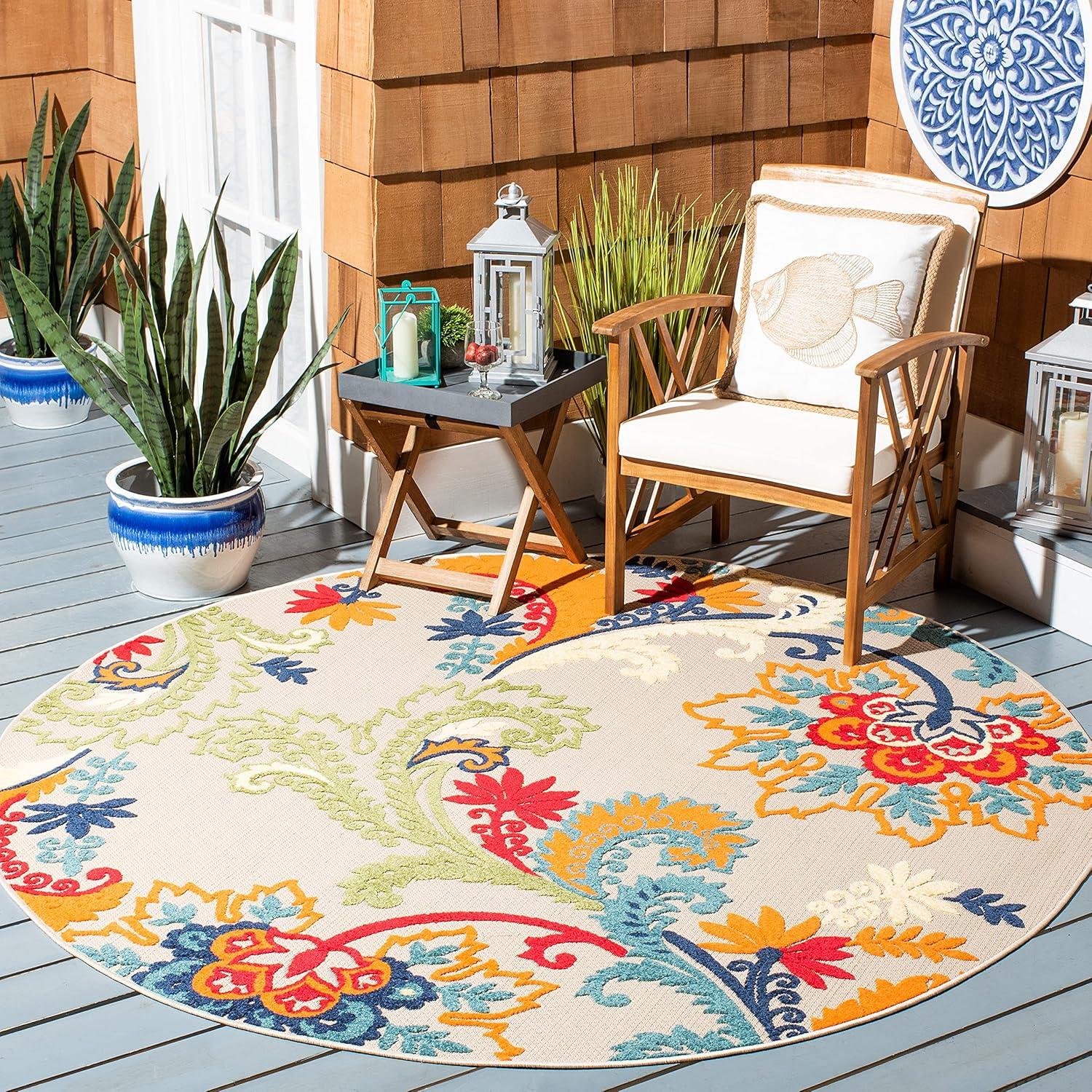 image:imageSAFAVIEH Washable Rug Outdoor Cabana Collection 8 x 10 Ivory amp Blue NonShedding amp Easy to Clean Ideal for Patio Backyard Mudroom CBN305AIvoryBlue