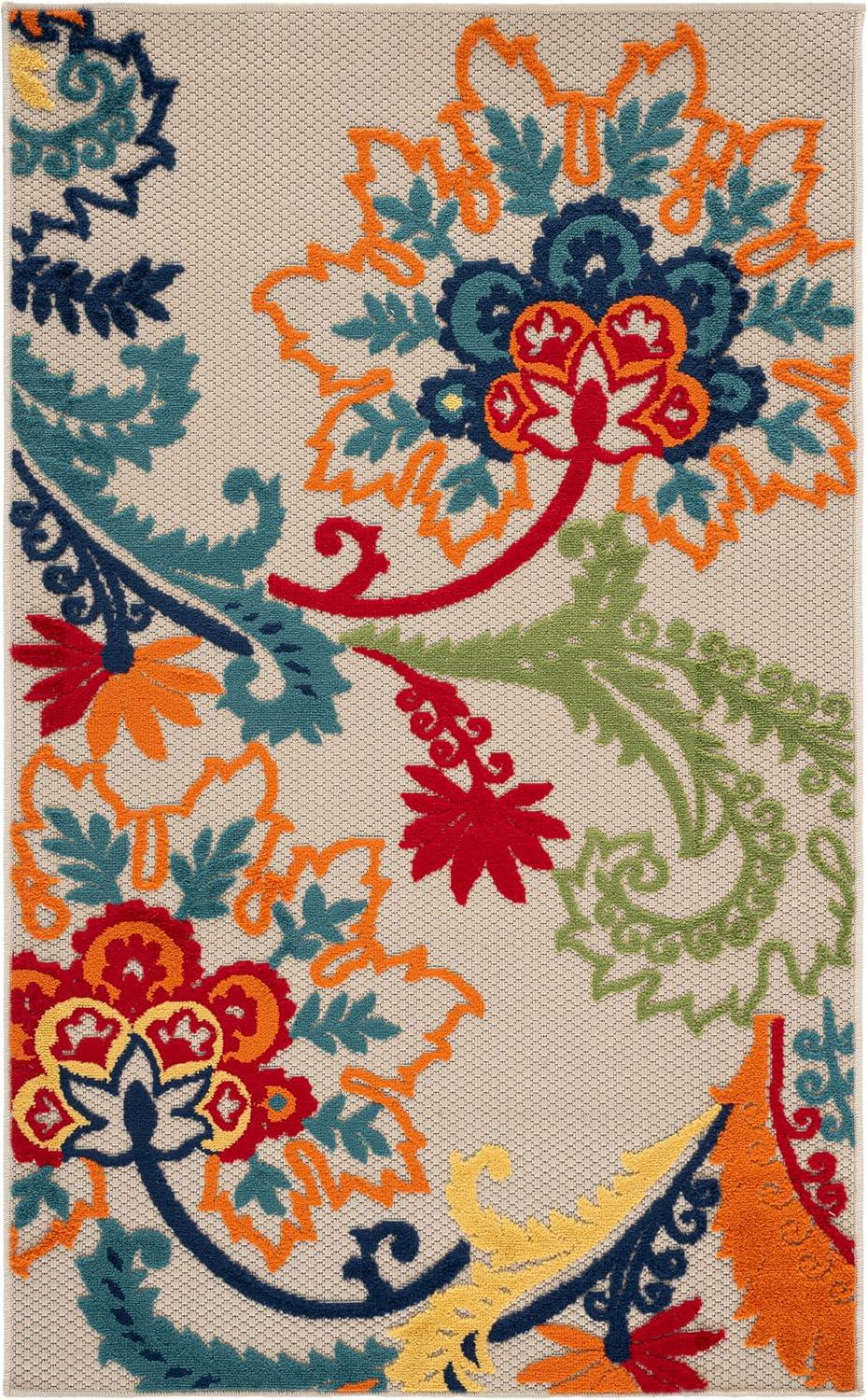 image:imageSAFAVIEH Washable Rug Outdoor Cabana Collection 8 x 10 Ivory amp Blue NonShedding amp Easy to Clean Ideal for Patio Backyard Mudroom CBN305AIvoryBlue