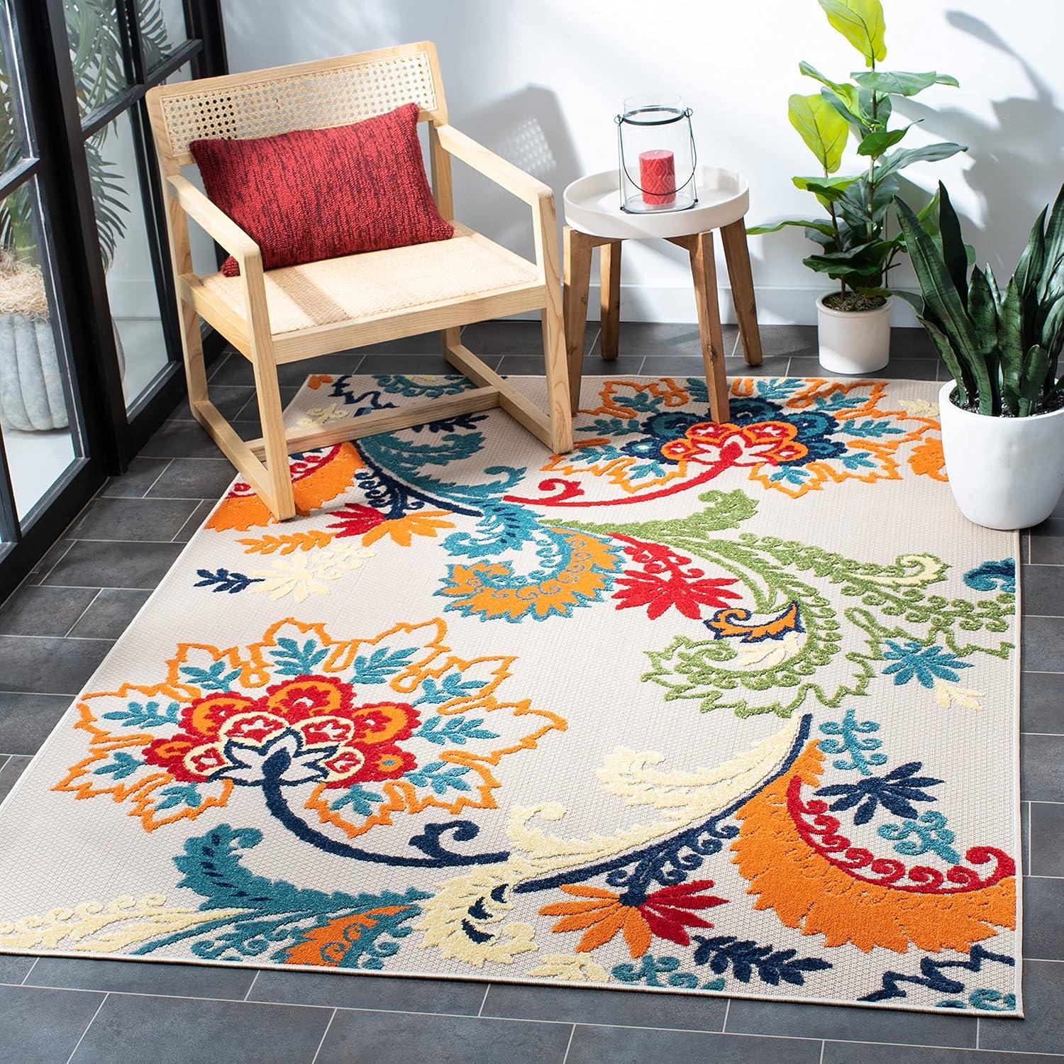 image:imageSAFAVIEH Washable Rug Outdoor Cabana Collection 8 x 10 Ivory amp Blue NonShedding amp Easy to Clean Ideal for Patio Backyard Mudroom CBN305AIvoryBlue