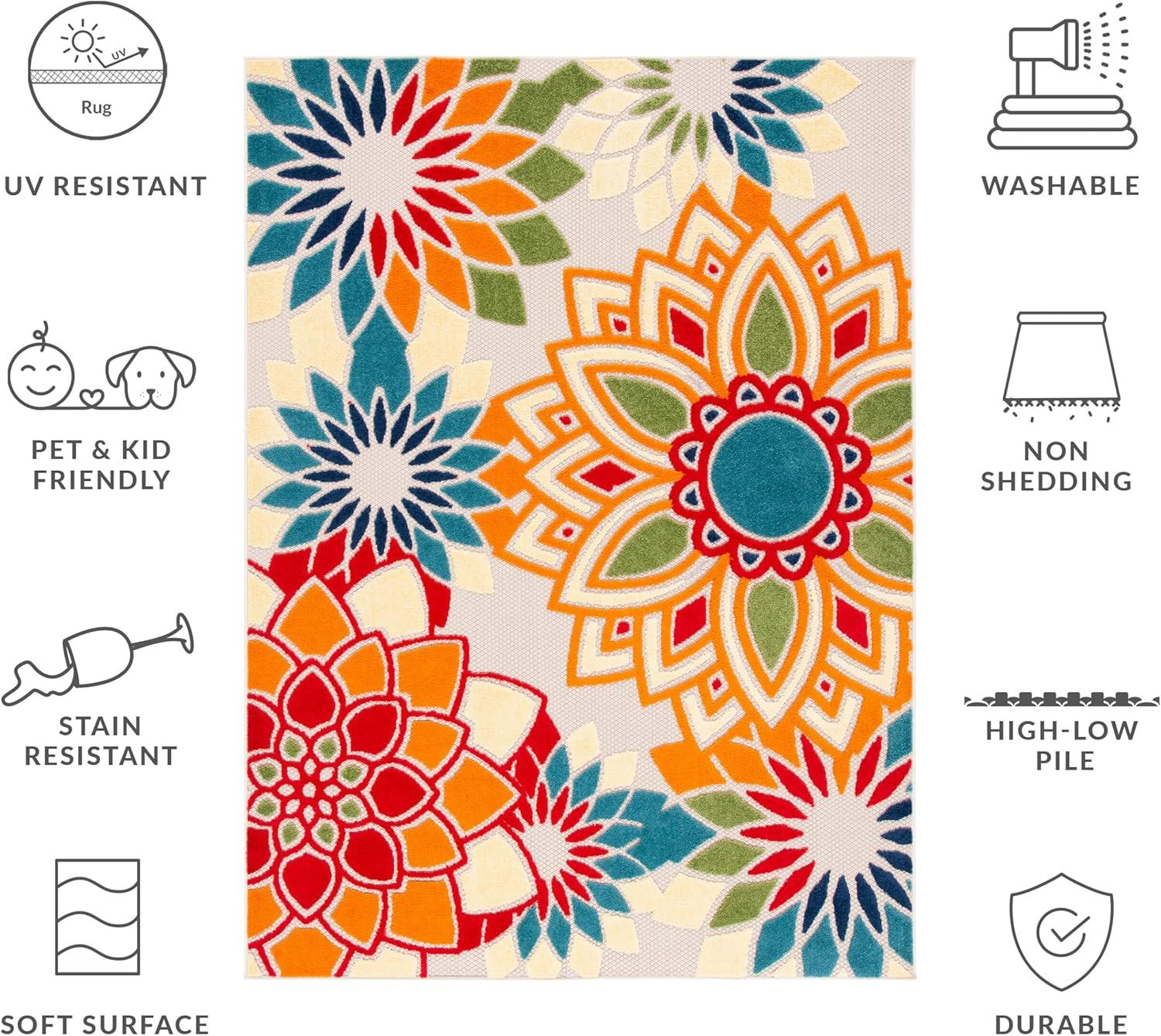 image:imageSAFAVIEH Washable Rug Outdoor Cabana Collection 8 x 10 Ivory amp Orange NonShedding amp Easy to Clean Ideal for Patio Backyard Mudroom CBN328AIvoryOrange