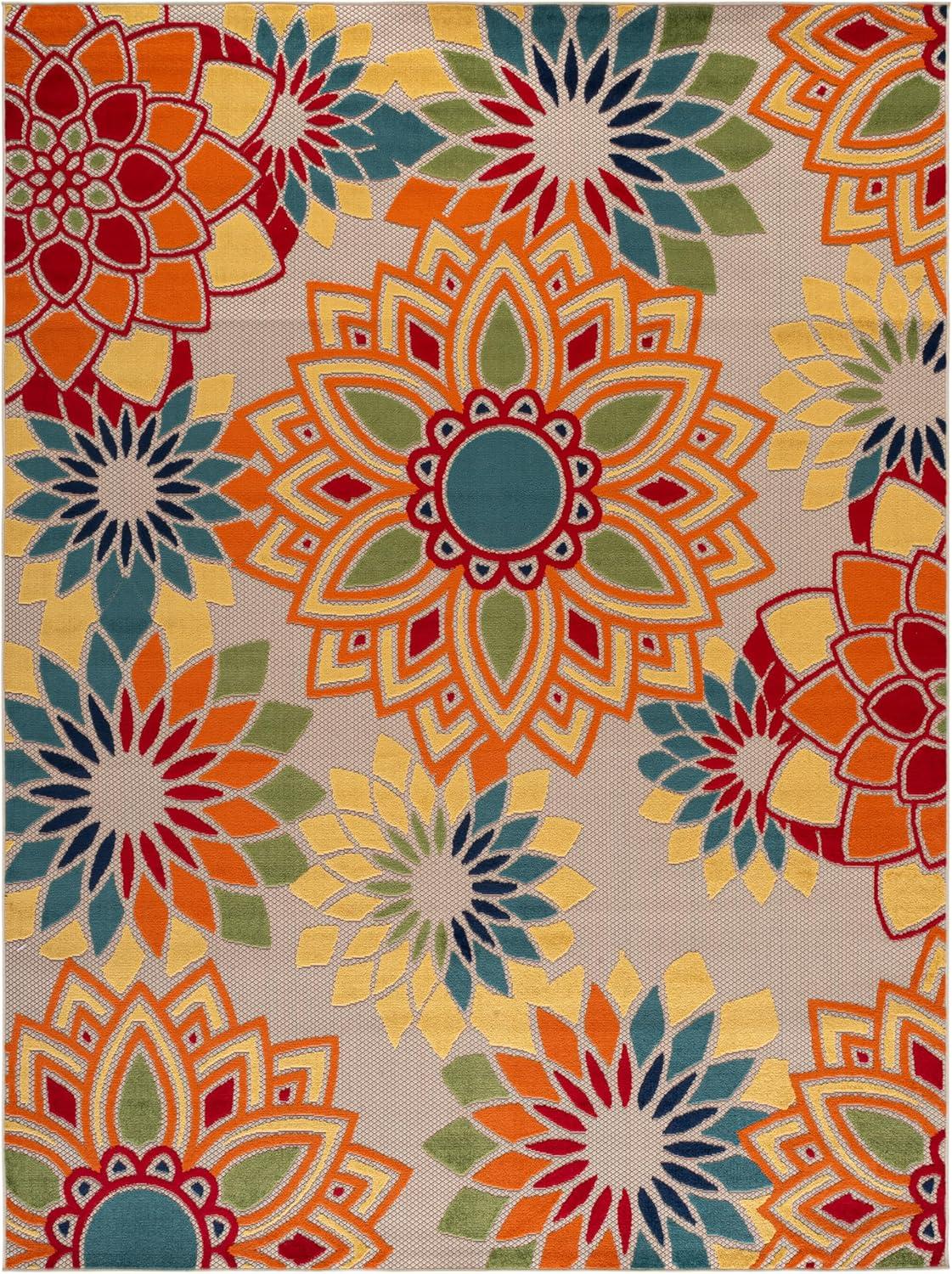 image:imageSAFAVIEH Washable Rug Outdoor Cabana Collection 8 x 10 Ivory amp Orange NonShedding amp Easy to Clean Ideal for Patio Backyard Mudroom CBN328AIvoryOrange
