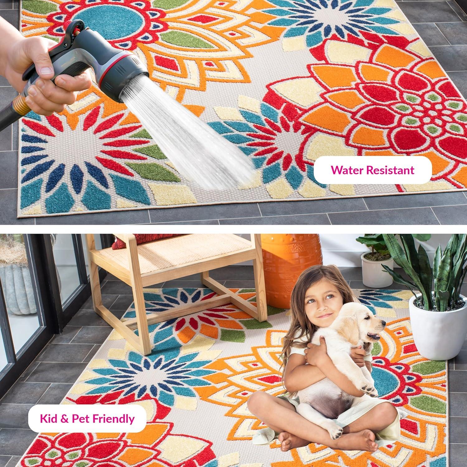 image:imageSAFAVIEH Washable Rug Outdoor Cabana Collection 8 x 10 Ivory amp Orange NonShedding amp Easy to Clean Ideal for Patio Backyard Mudroom CBN328AIvoryOrange