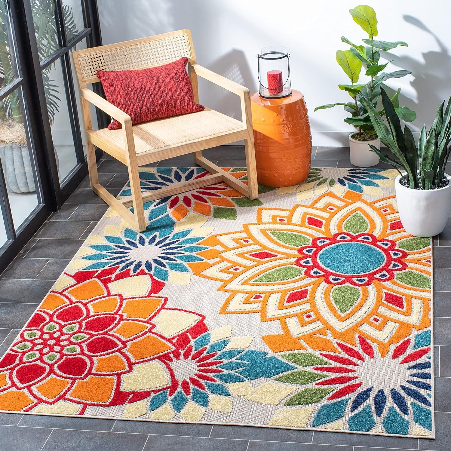 image:imageSAFAVIEH Washable Rug Outdoor Cabana Collection 8 x 10 Ivory amp Orange NonShedding amp Easy to Clean Ideal for Patio Backyard Mudroom CBN328AIvoryOrange
