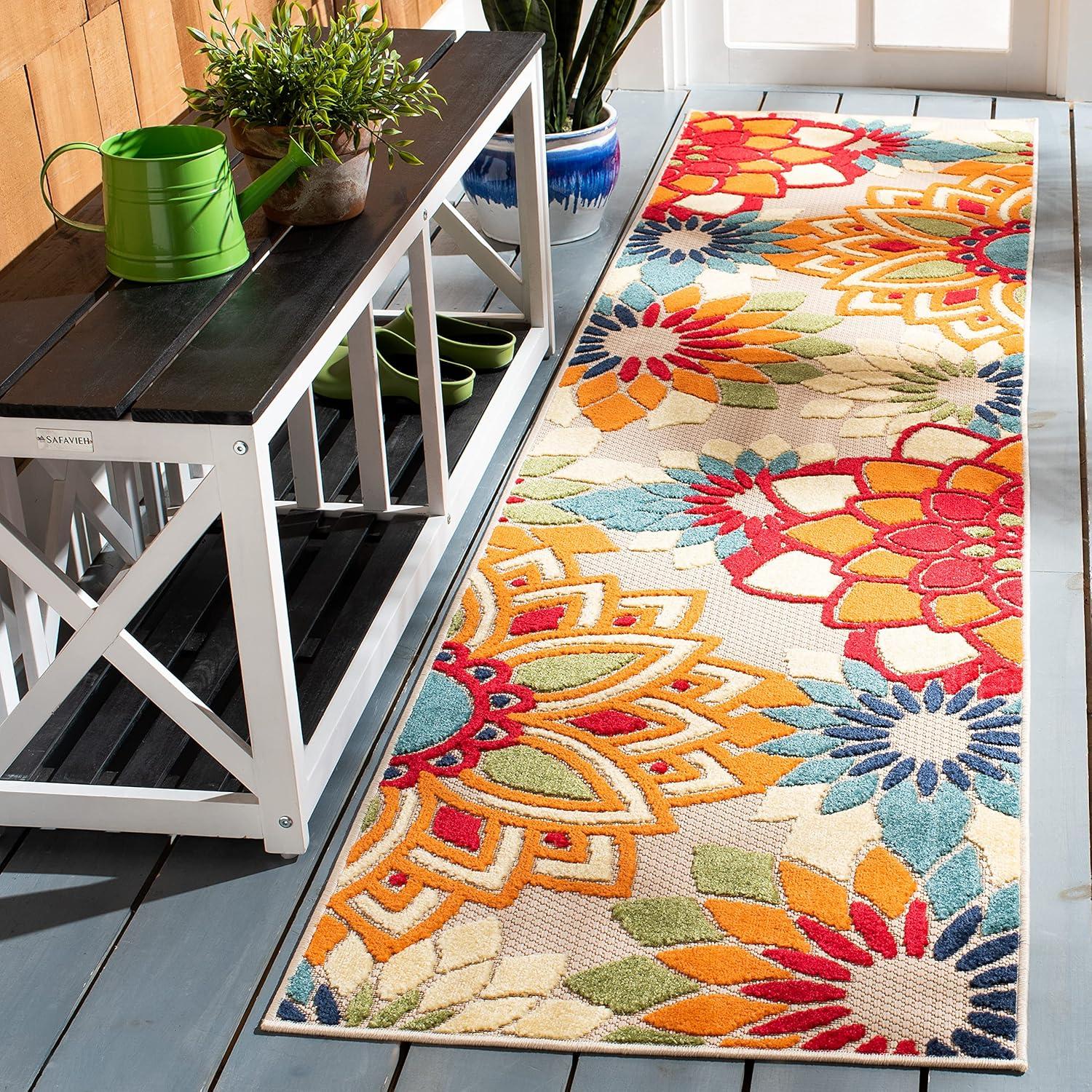 image:imageSAFAVIEH Washable Rug Outdoor Cabana Collection 8 x 10 Ivory amp Orange NonShedding amp Easy to Clean Ideal for Patio Backyard Mudroom CBN328AIvoryOrange