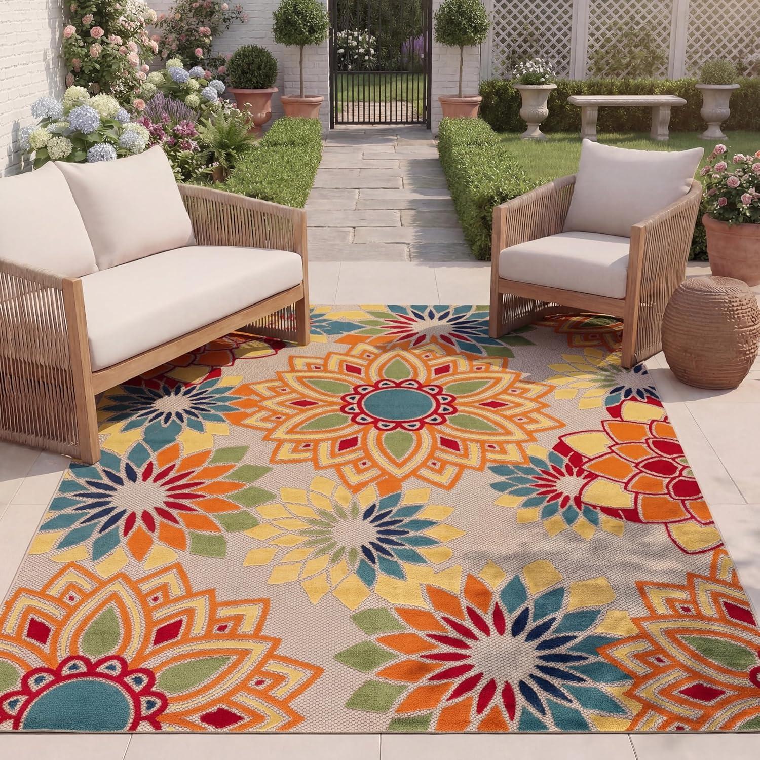 image:imageSAFAVIEH Washable Rug Outdoor Cabana Collection 8 x 10 Ivory amp Orange NonShedding amp Easy to Clean Ideal for Patio Backyard Mudroom CBN328AIvoryOrange