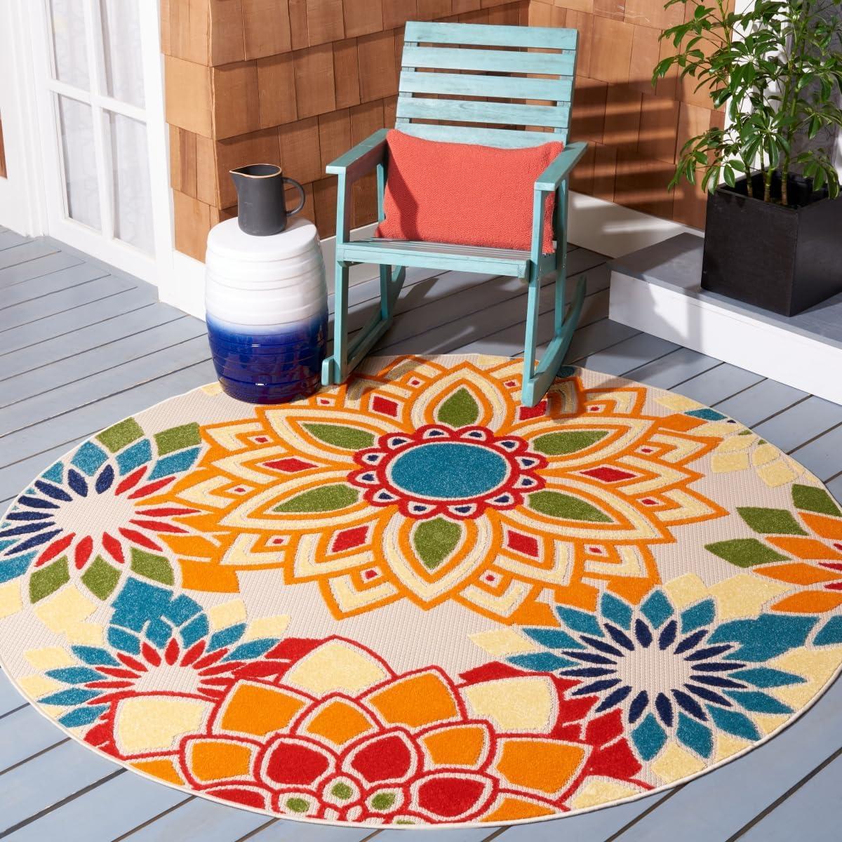 image:imageSAFAVIEH Washable Rug Outdoor Cabana Collection 8 x 10 Ivory amp Orange NonShedding amp Easy to Clean Ideal for Patio Backyard Mudroom CBN328AIvoryOrange