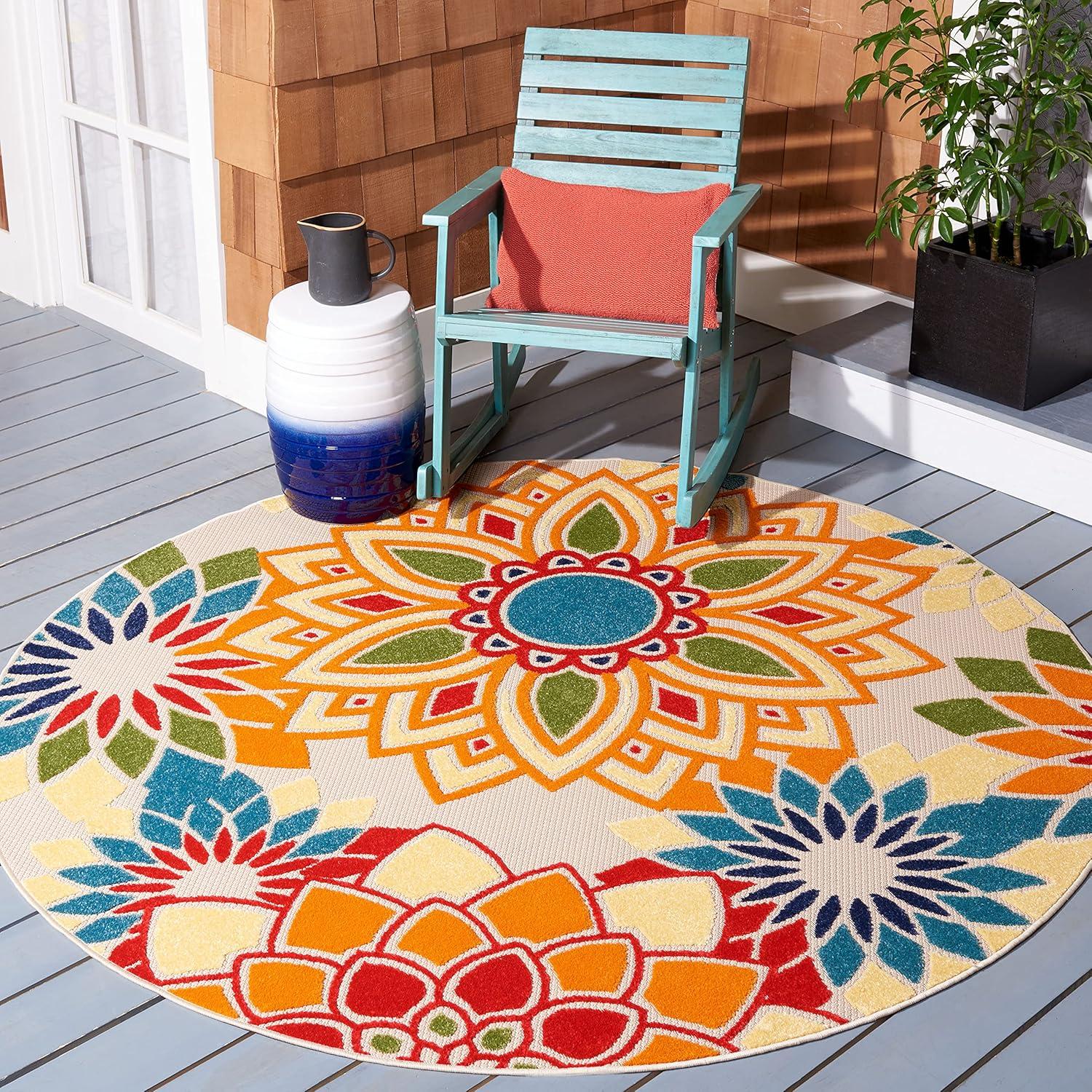 image:imageSAFAVIEH Washable Rug Outdoor Cabana Collection 8 x 10 Ivory amp Orange NonShedding amp Easy to Clean Ideal for Patio Backyard Mudroom CBN328AIvoryOrange