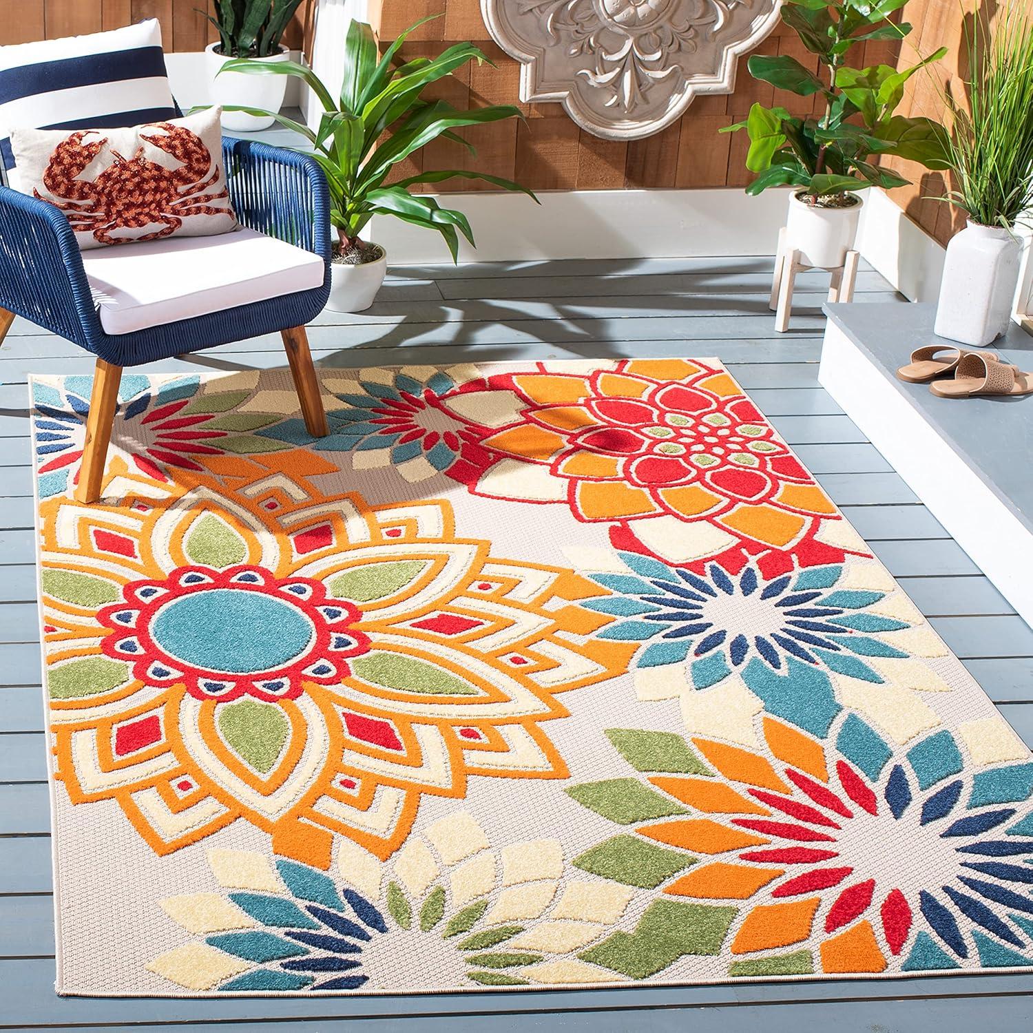 image:imageSAFAVIEH Washable Rug Outdoor Cabana Collection 8 x 10 Ivory amp Orange NonShedding amp Easy to Clean Ideal for Patio Backyard Mudroom CBN328AIvoryOrange