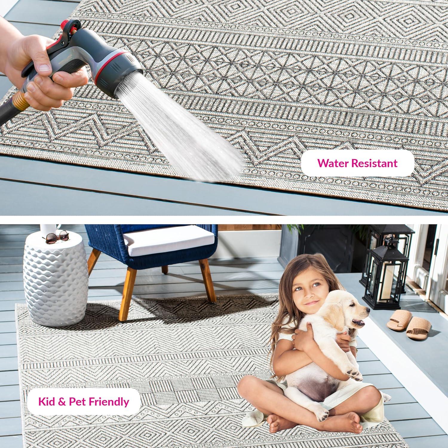 image:imageSAFAVIEH Washable Rug Outdoor Courtyard Collection 53 x 77 Black amp Grey NonShedding amp Easy Cleaning Ideal for Patio Backyard Mudroom CY819637612BlackGrey