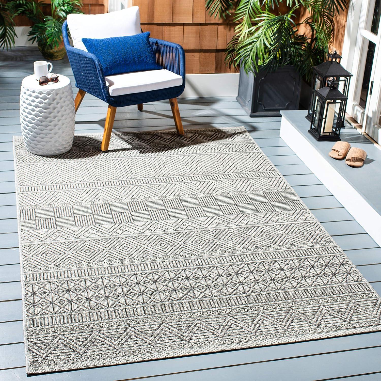 image:imageSAFAVIEH Washable Rug Outdoor Courtyard Collection 53 x 77 Black amp Grey NonShedding amp Easy Cleaning Ideal for Patio Backyard Mudroom CY819637612BlackGrey