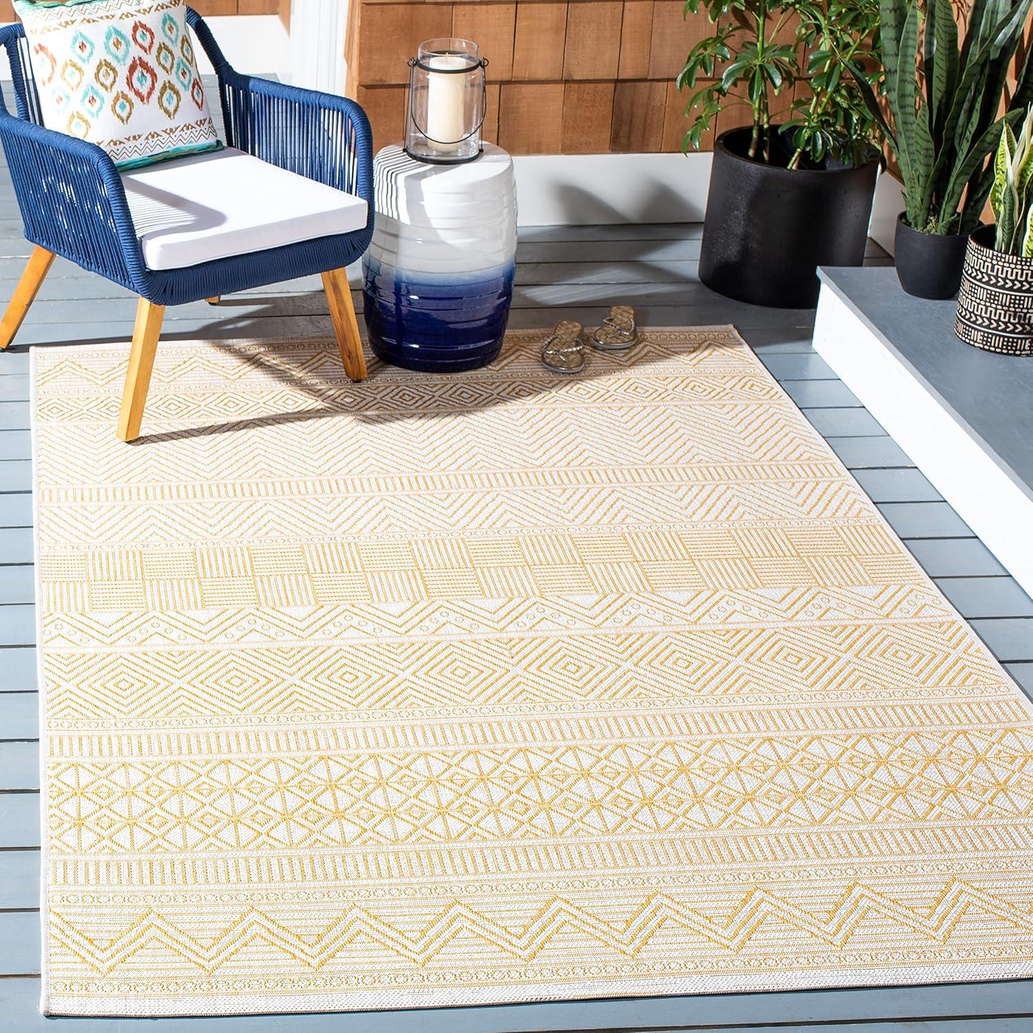 image:imageSAFAVIEH Washable Rug Outdoor Courtyard Collection 53 x 77 Black amp Grey NonShedding amp Easy Cleaning Ideal for Patio Backyard Mudroom CY819637612BeigeGold