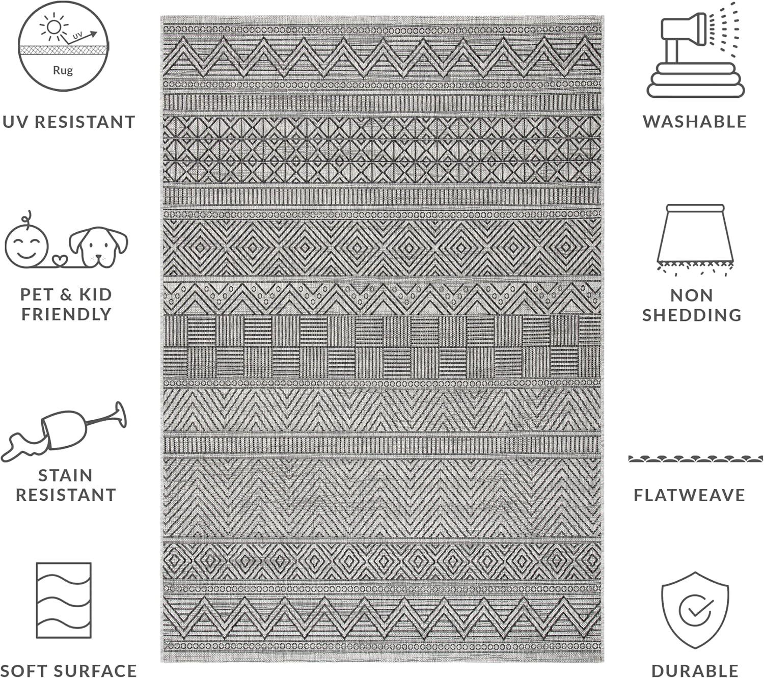 image:imageSAFAVIEH Washable Rug Outdoor Courtyard Collection 53 x 77 Black amp Grey NonShedding amp Easy Cleaning Ideal for Patio Backyard Mudroom CY819637612BlackGrey
