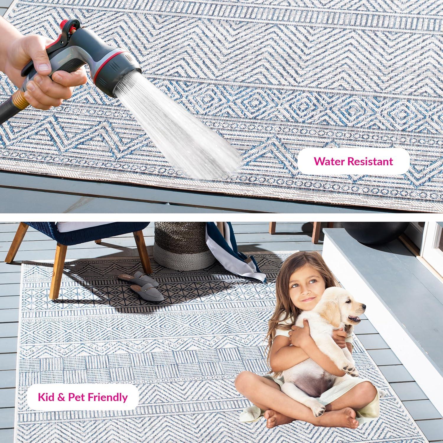 image:imageSAFAVIEH Washable Rug Outdoor Courtyard Collection 53 x 77 Black amp Grey NonShedding amp Easy Cleaning Ideal for Patio Backyard Mudroom CY819637612IvoryNavy