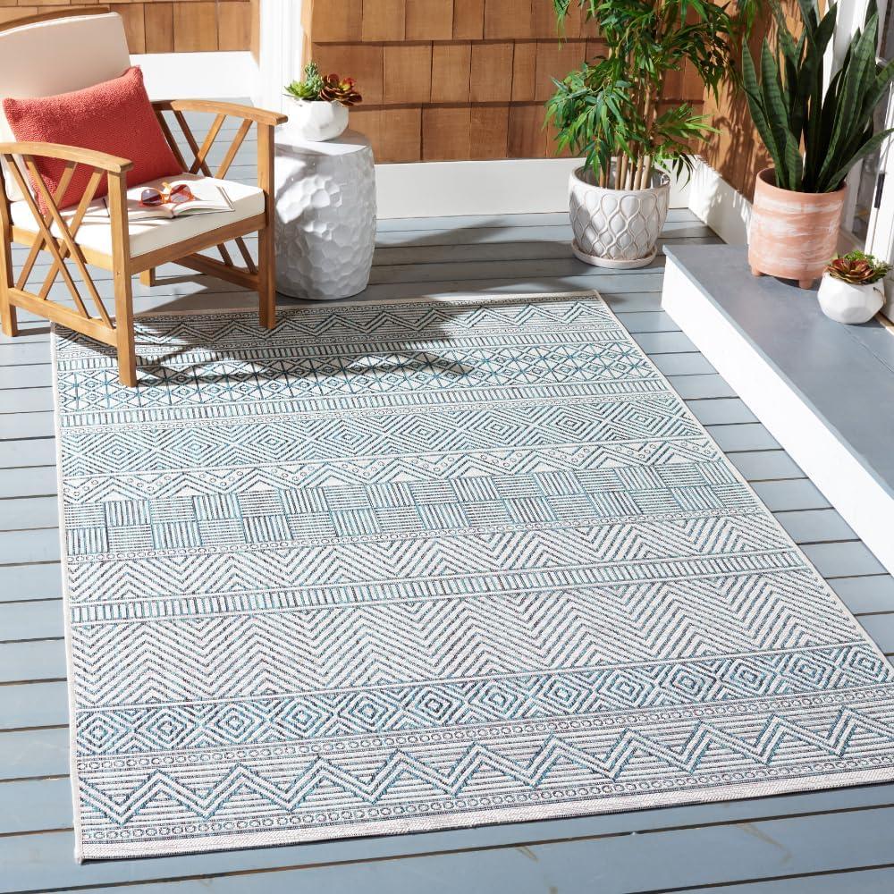 image:imageSAFAVIEH Washable Rug Outdoor Courtyard Collection 53 x 77 Black amp Grey NonShedding amp Easy Cleaning Ideal for Patio Backyard Mudroom CY819637612IvoryTurquoise