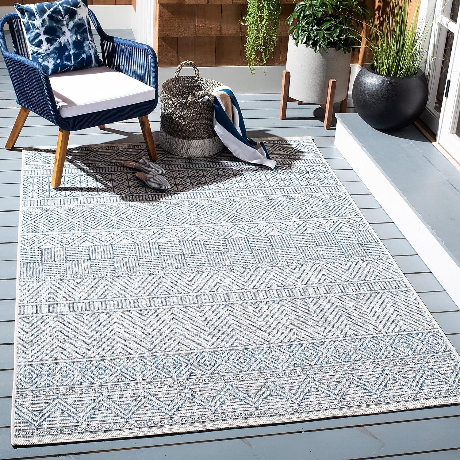 image:imageSAFAVIEH Washable Rug Outdoor Courtyard Collection 53 x 77 Black amp Grey NonShedding amp Easy Cleaning Ideal for Patio Backyard Mudroom CY819637612IvoryNavy
