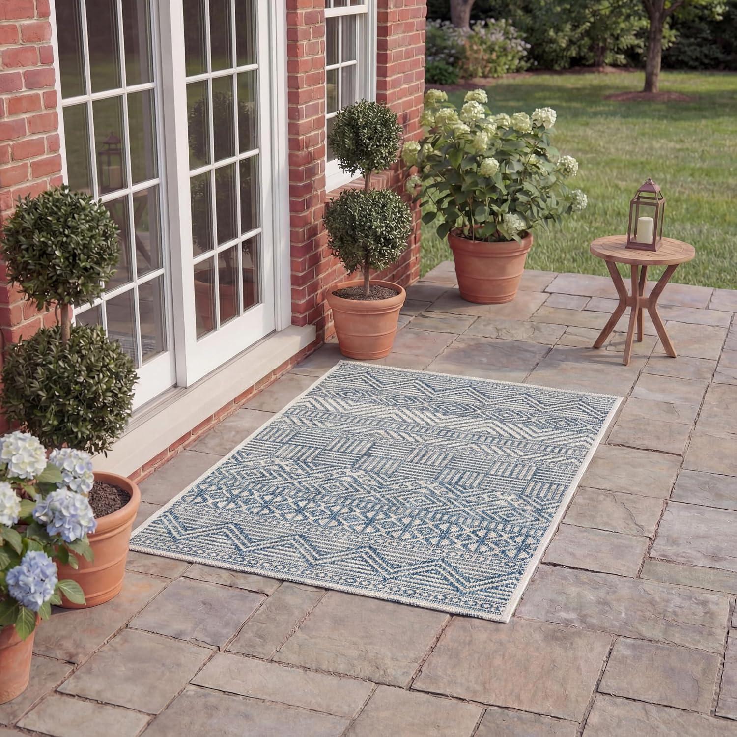 image:imageSAFAVIEH Washable Rug Outdoor Courtyard Collection 53 x 77 Black amp Grey NonShedding amp Easy Cleaning Ideal for Patio Backyard Mudroom CY819637612IvoryNavy