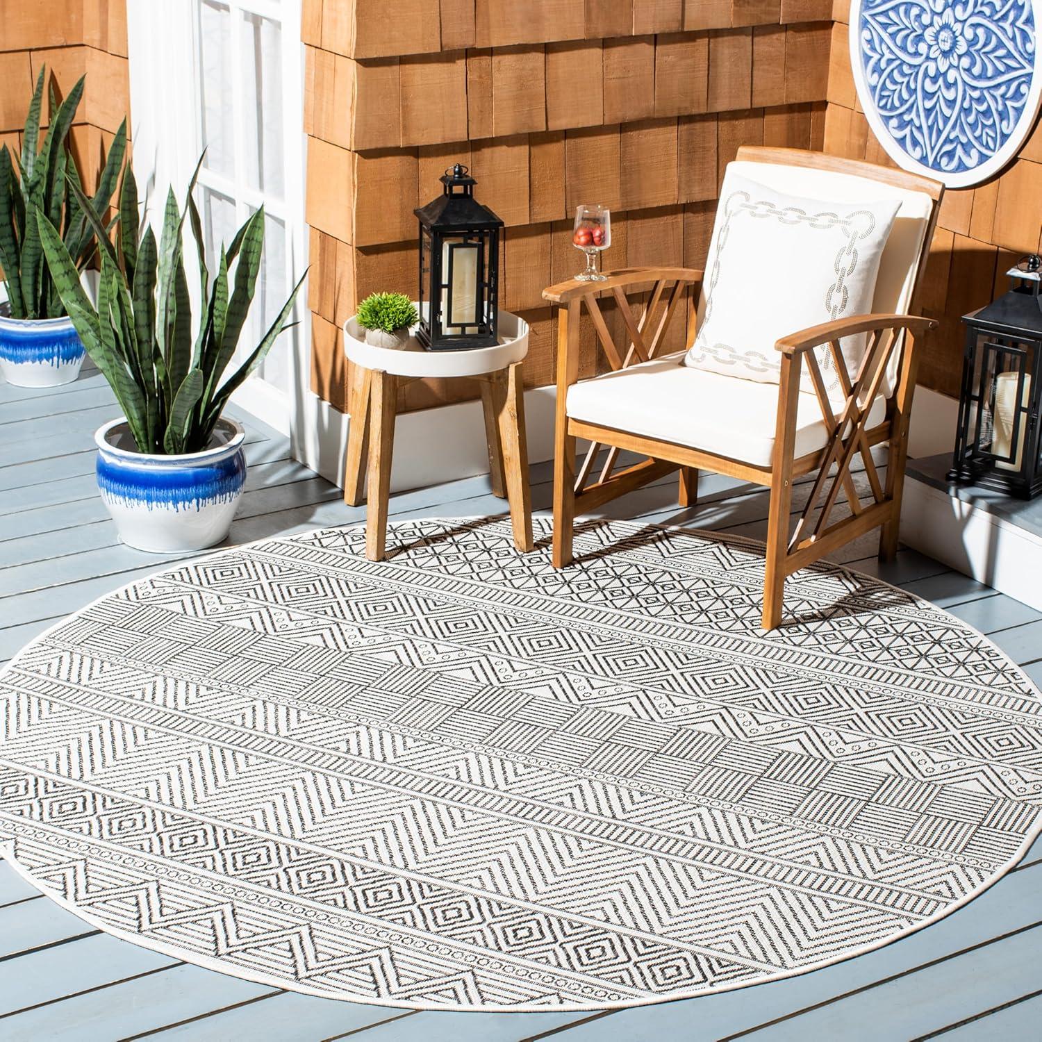 image:imageSAFAVIEH Washable Rug Outdoor Courtyard Collection 53 x 77 Black amp Grey NonShedding amp Easy Cleaning Ideal for Patio Backyard Mudroom CY819637612IvoryBlack