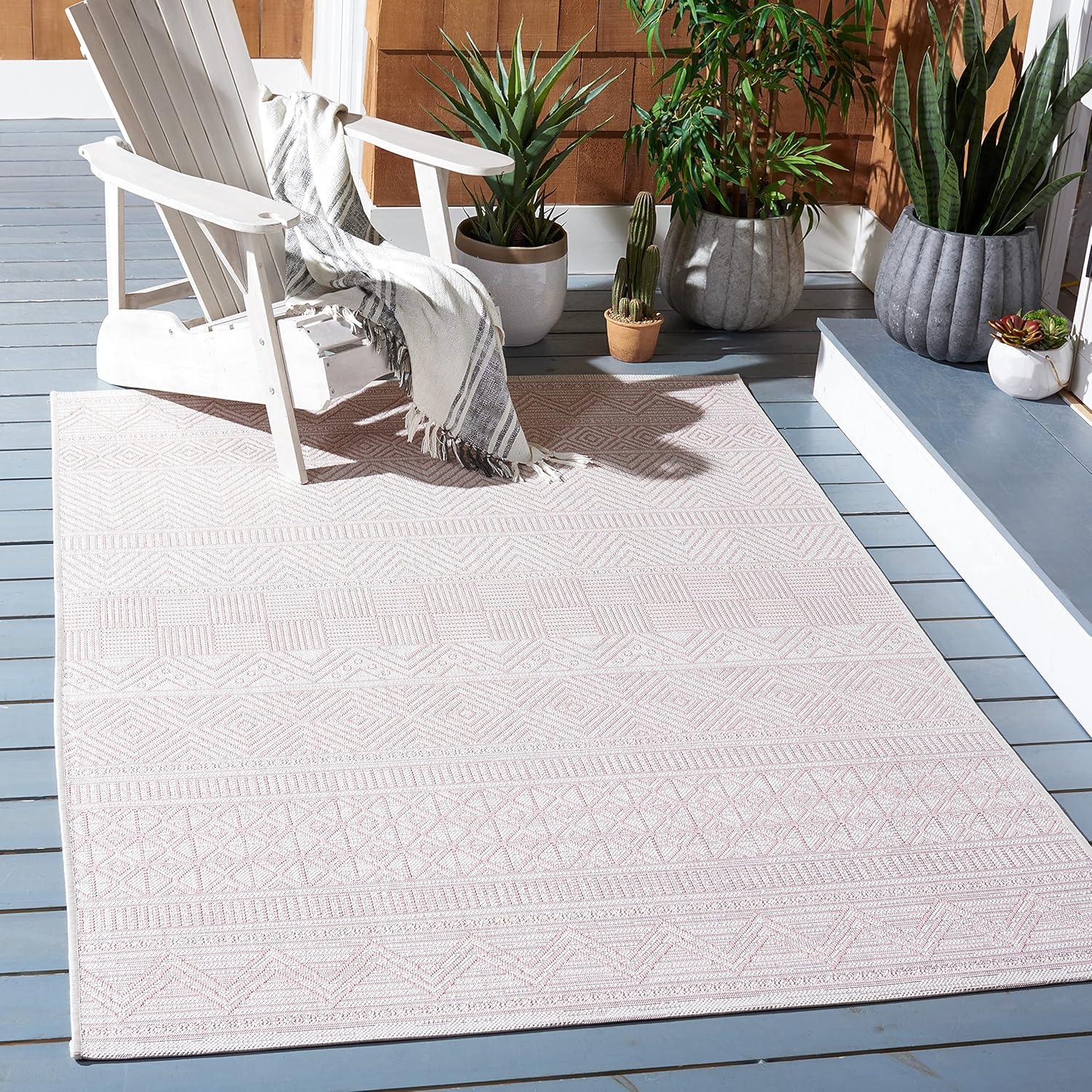 image:imageSAFAVIEH Washable Rug Outdoor Courtyard Collection 53 x 77 Black amp Grey NonShedding amp Easy Cleaning Ideal for Patio Backyard Mudroom CY819637612IvoryPink