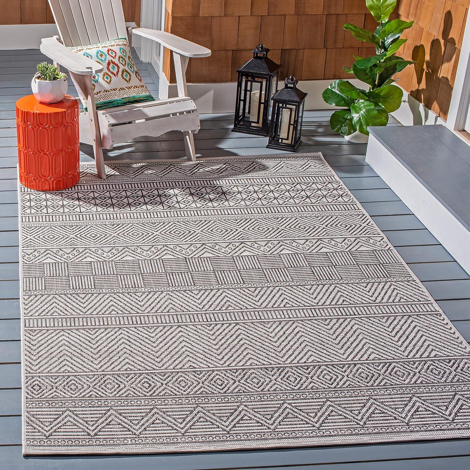 image:imageSAFAVIEH Washable Rug Outdoor Courtyard Collection 53 x 77 Black amp Grey NonShedding amp Easy Cleaning Ideal for Patio Backyard Mudroom CY819637612IvoryBlack