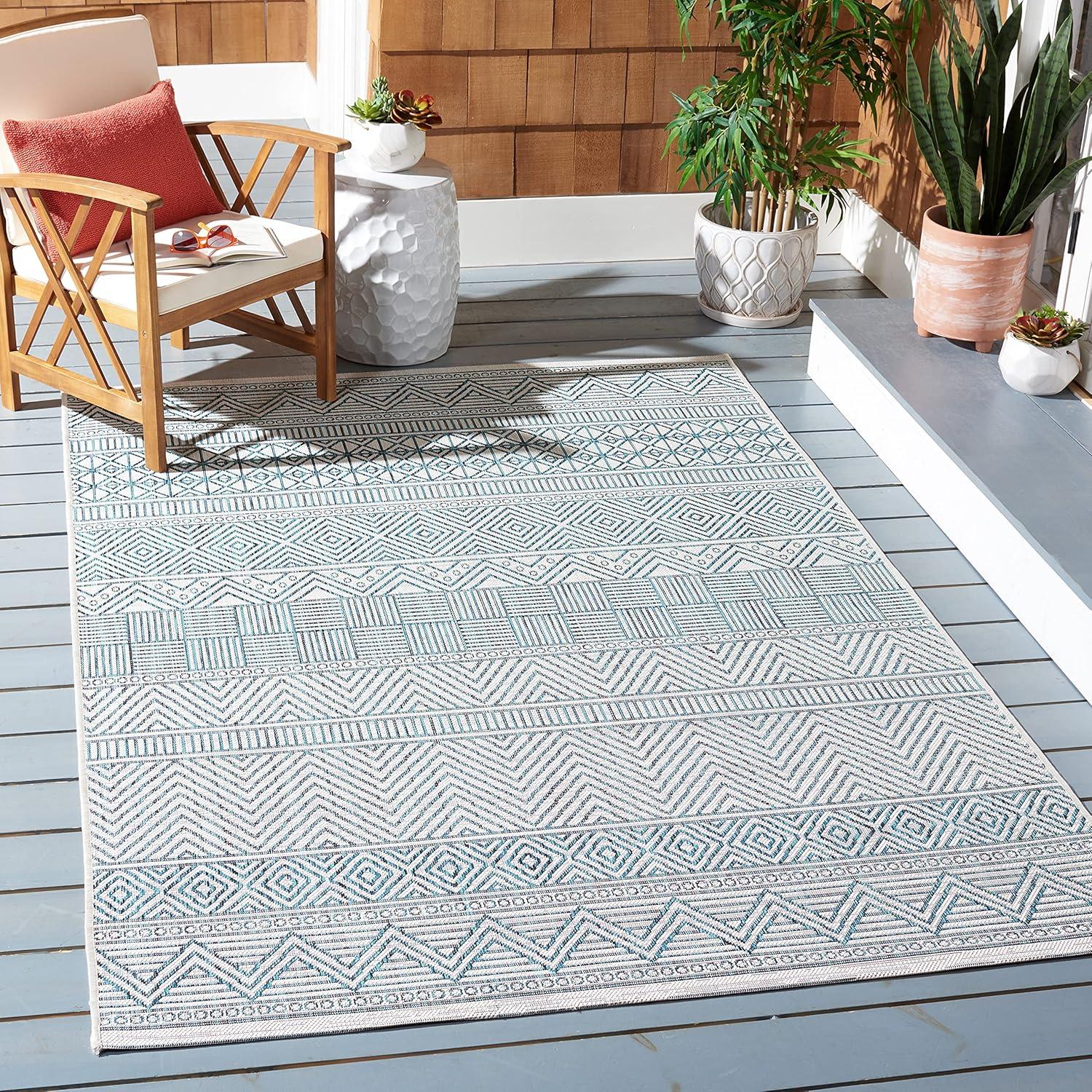 image:imageSAFAVIEH Washable Rug Outdoor Courtyard Collection 53 x 77 Black amp Grey NonShedding amp Easy Cleaning Ideal for Patio Backyard Mudroom CY819637612IvoryTurquoise