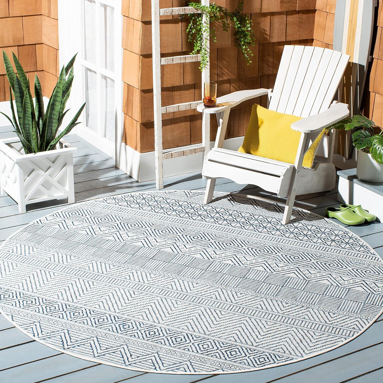 image:imageSAFAVIEH Washable Rug Outdoor Courtyard Collection 53 x 77 Black amp Grey NonShedding amp Easy Cleaning Ideal for Patio Backyard Mudroom CY819637612IvoryNavy