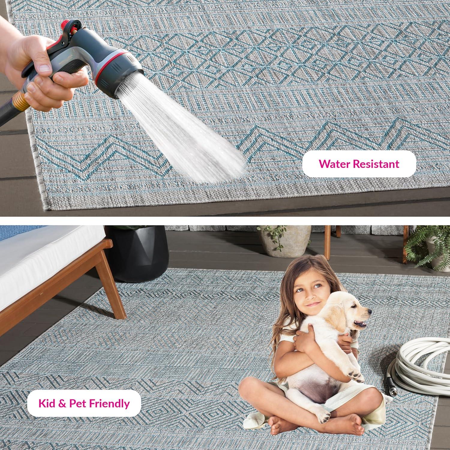 image:imageSAFAVIEH Washable Rug Outdoor Courtyard Collection 53 x 77 Black amp Grey NonShedding amp Easy Cleaning Ideal for Patio Backyard Mudroom CY819637612Light GreyAqua
