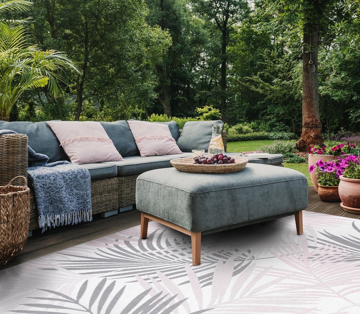 image:imageSAFAVIEH Washable Rug Outdoor Courtyard Collection 55 x 77 Ivory amp Pink NonShedding amp Easy Cleaning Ideal for Patio Backyard Mudroom CY883756212IvoryPink