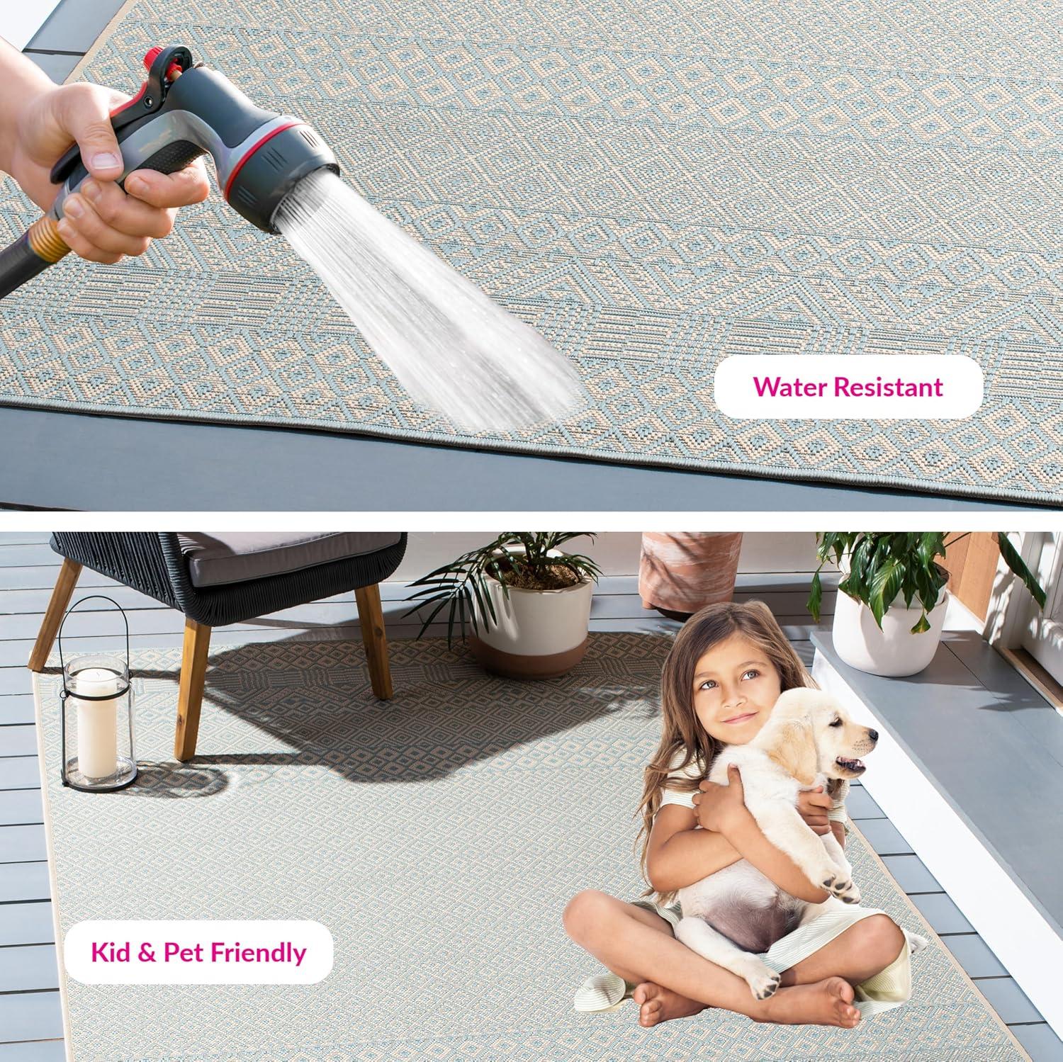 image:imageSAFAVIEH Washable Rug Outdoor Courtyard Collection 8 x 10 Beige amp Red NonShedding amp Easy Cleaning Ideal for Patio Backyard Mudroom DIning Space CY623523812BeigeAqua