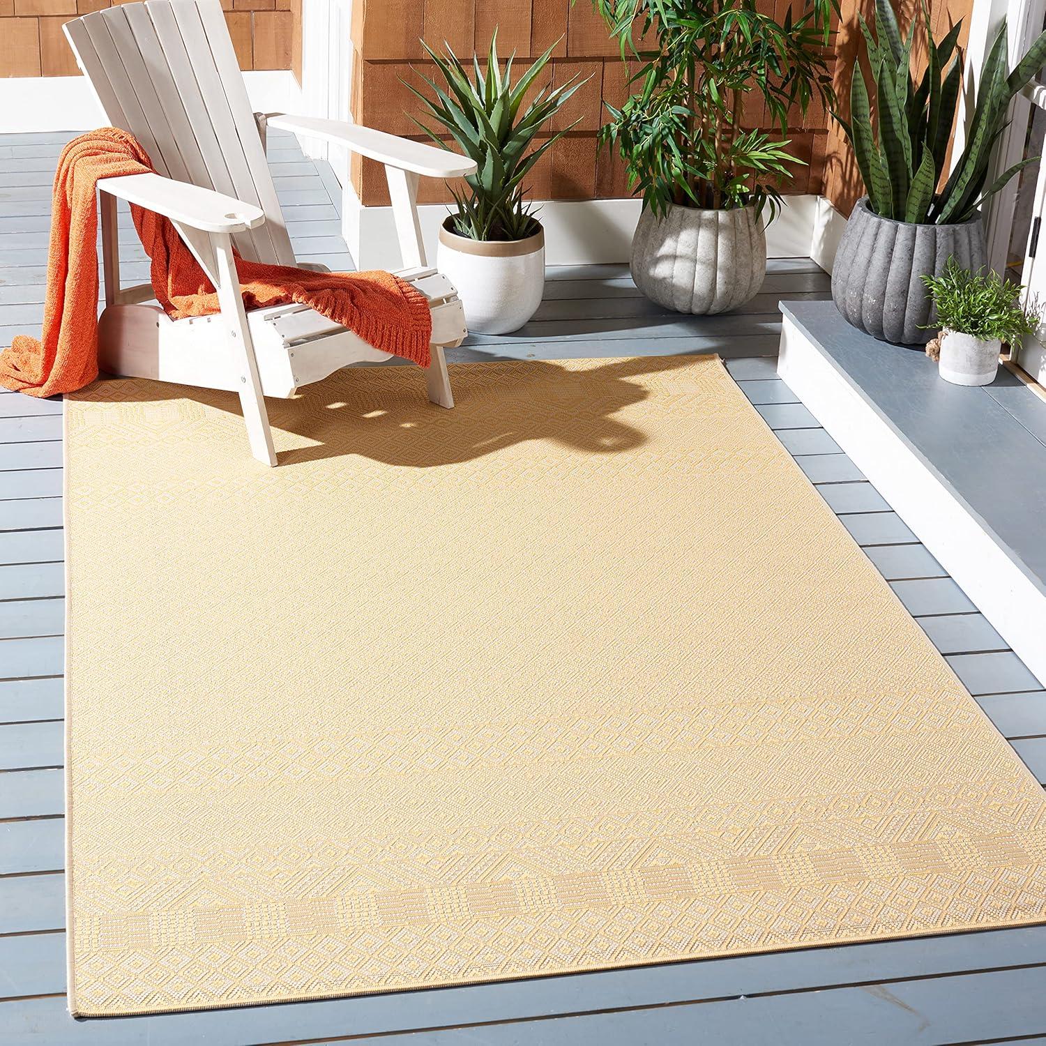 image:imageSAFAVIEH Washable Rug Outdoor Courtyard Collection 8 x 10 Beige amp Red NonShedding amp Easy Cleaning Ideal for Patio Backyard Mudroom DIning Space CY623523812GoldBeige