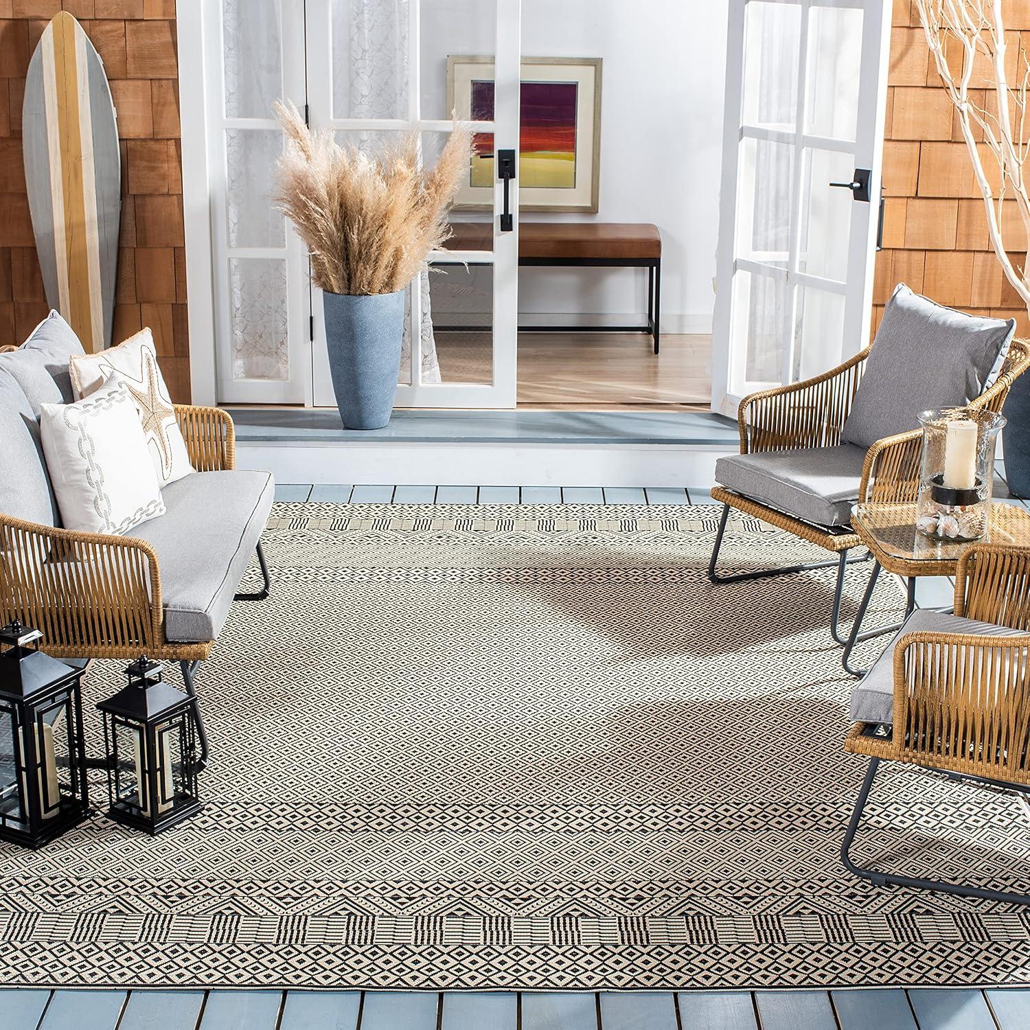 image:imageSAFAVIEH Washable Rug Outdoor Courtyard Collection 8 x 10 Beige amp Red NonShedding amp Easy Cleaning Ideal for Patio Backyard Mudroom DIning Space CY623523812BeigeBlack