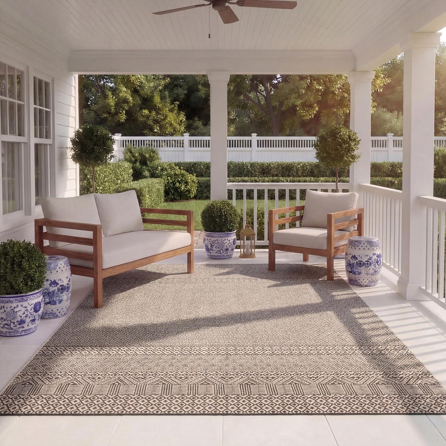 image:imageSAFAVIEH Washable Rug Outdoor Courtyard Collection 8 x 10 Beige amp Red NonShedding amp Easy Cleaning Ideal for Patio Backyard Mudroom DIning Space CY623523812BeigeBlack