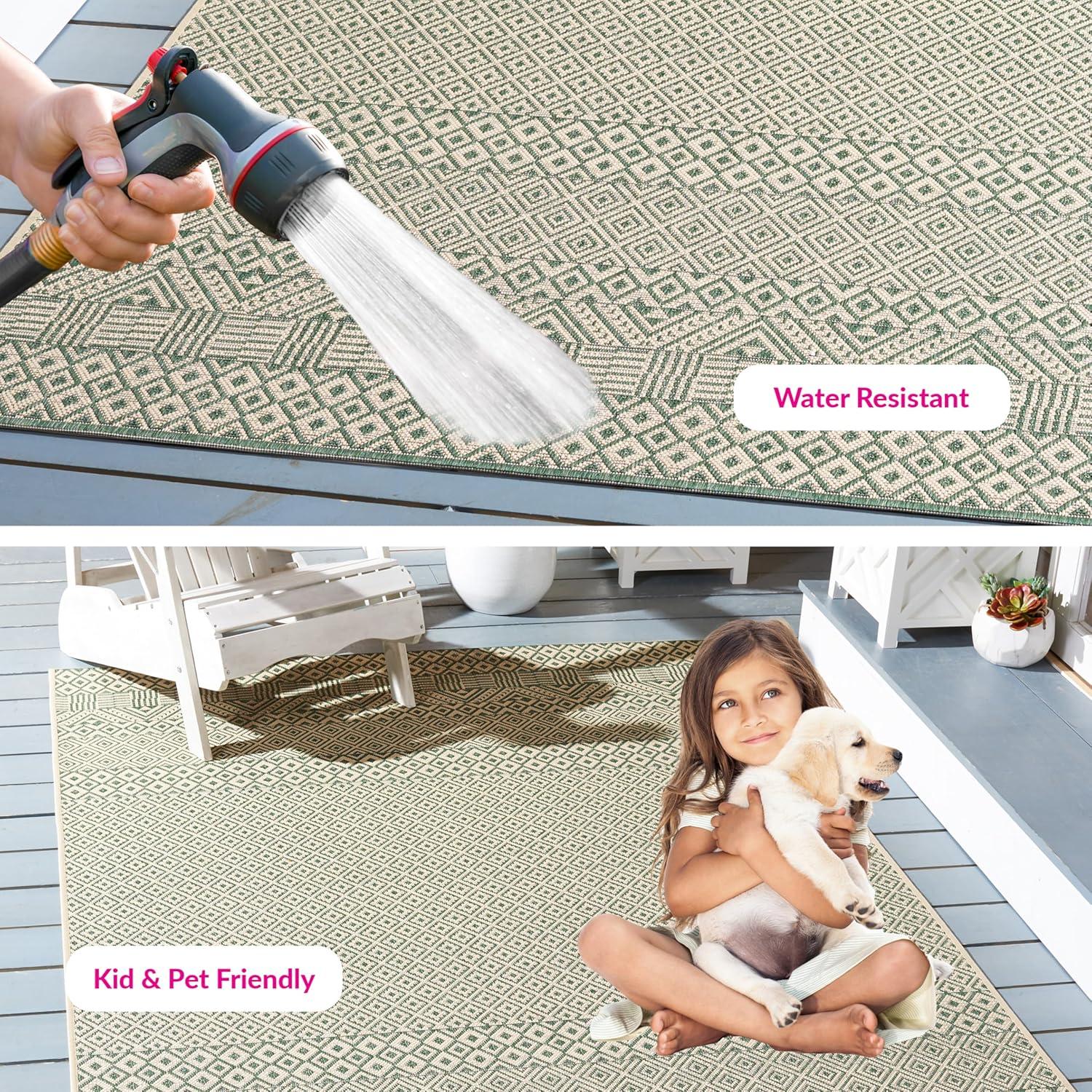 image:imageSAFAVIEH Washable Rug Outdoor Courtyard Collection 8 x 10 Beige amp Red NonShedding amp Easy Cleaning Ideal for Patio Backyard Mudroom DIning Space CY623523812Dark GreenBeige