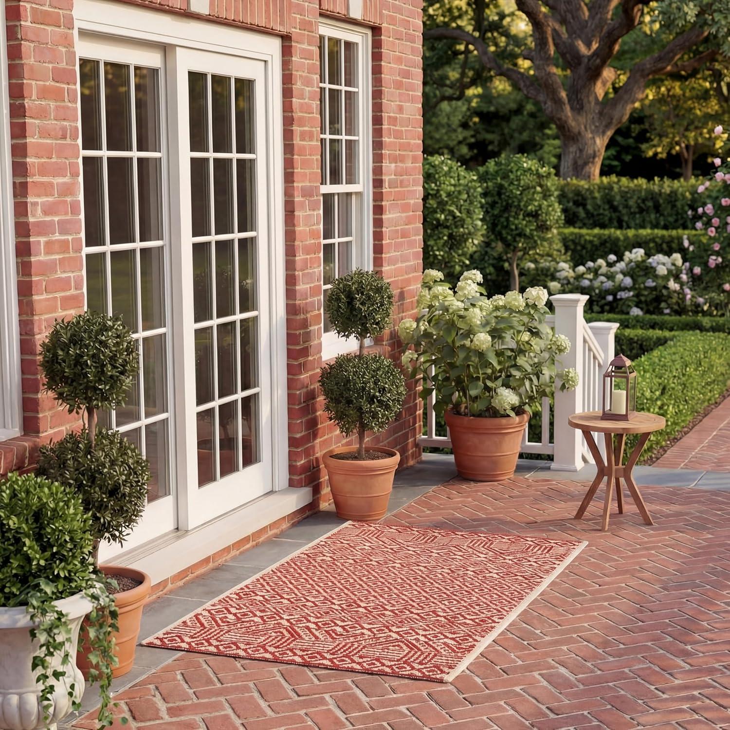 image:imageSAFAVIEH Washable Rug Outdoor Courtyard Collection 8 x 10 Beige amp Red NonShedding amp Easy Cleaning Ideal for Patio Backyard Mudroom DIning Space CY623523812BeigeRed
